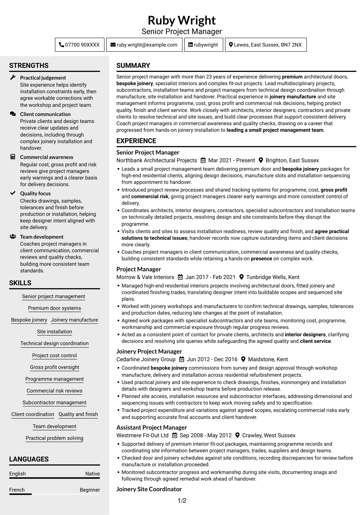 CV example — page 1