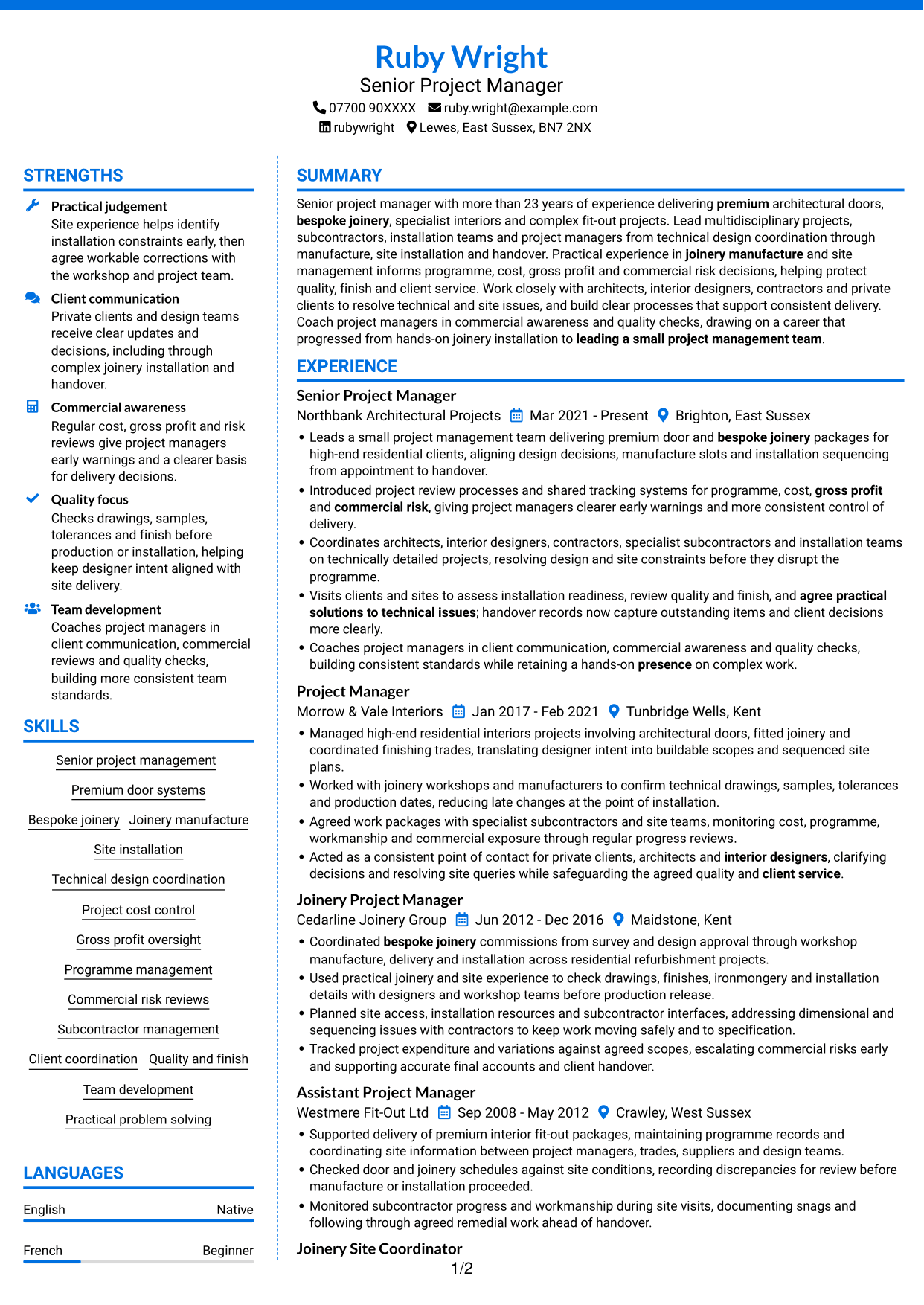 CV example — page 1