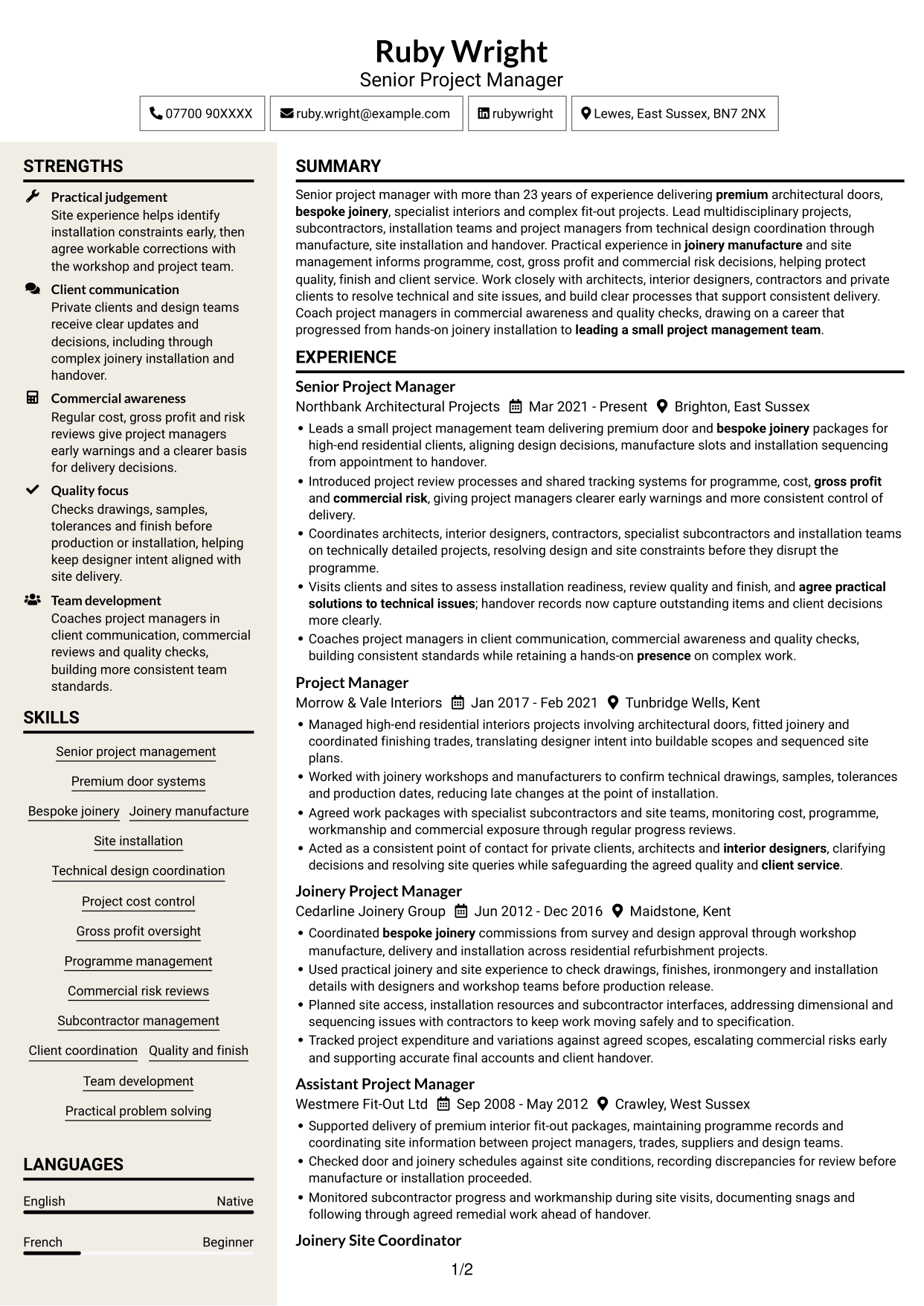 CV example — page 1