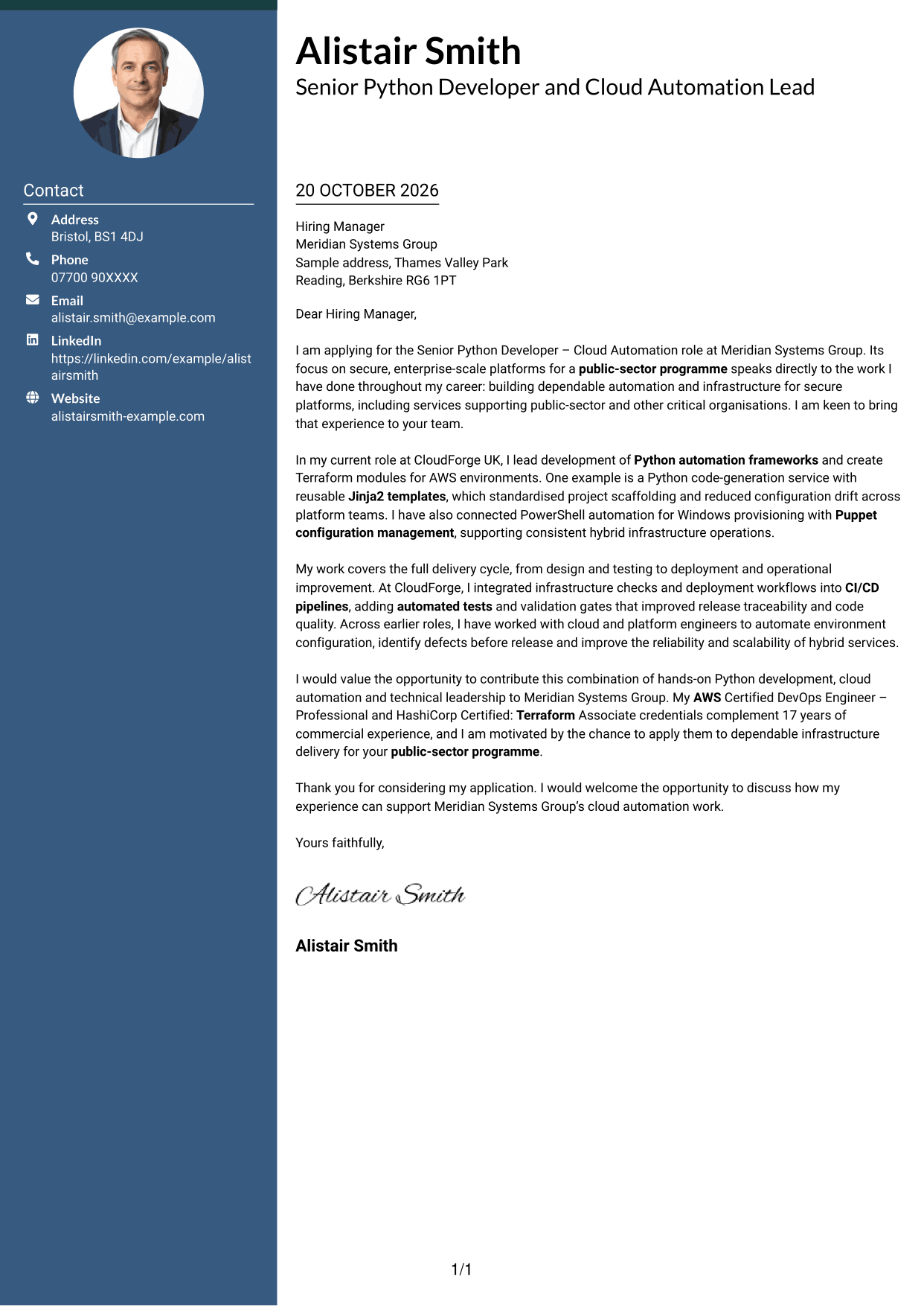 Cover letter example — page 1