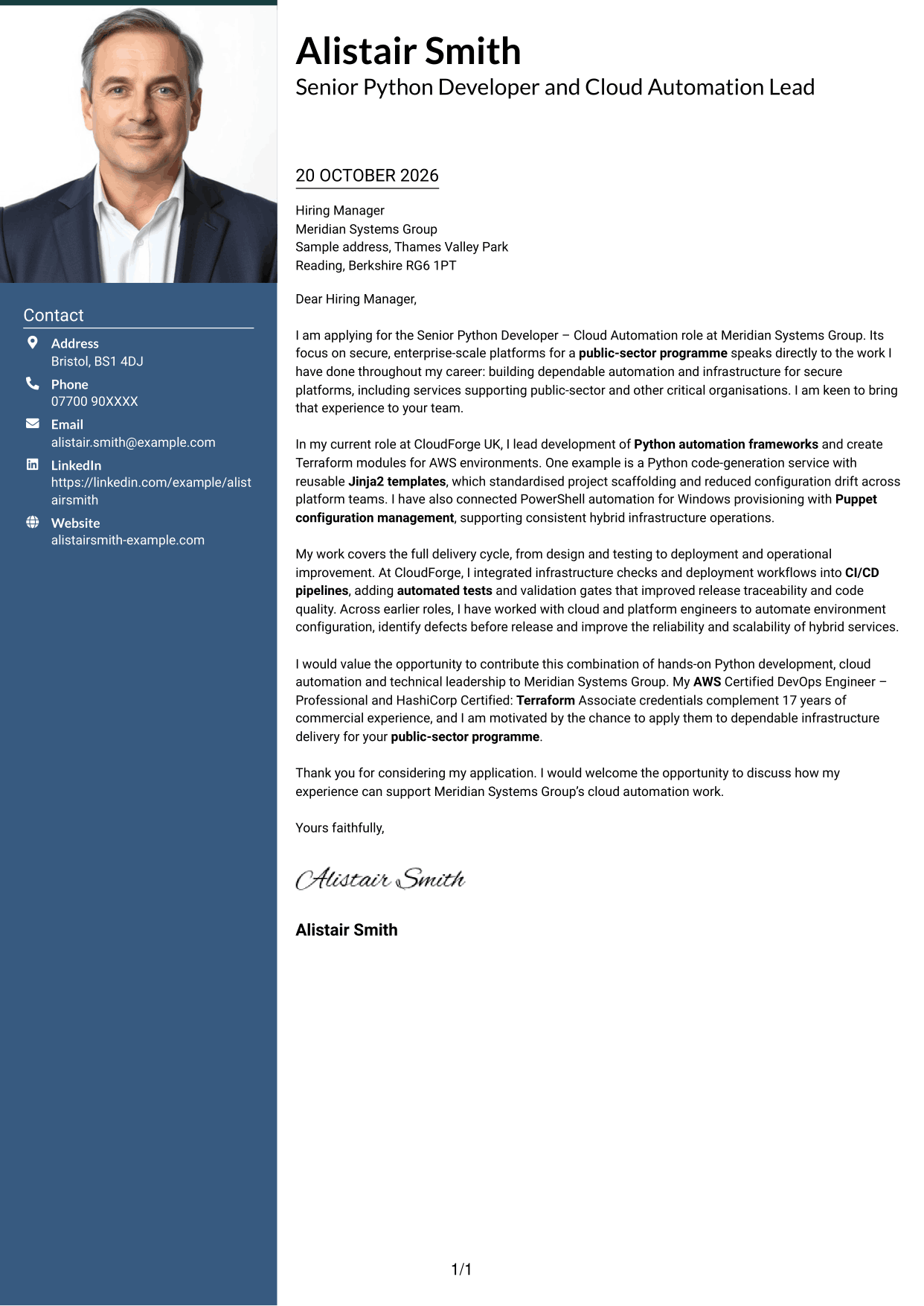 Cover letter example — page 1