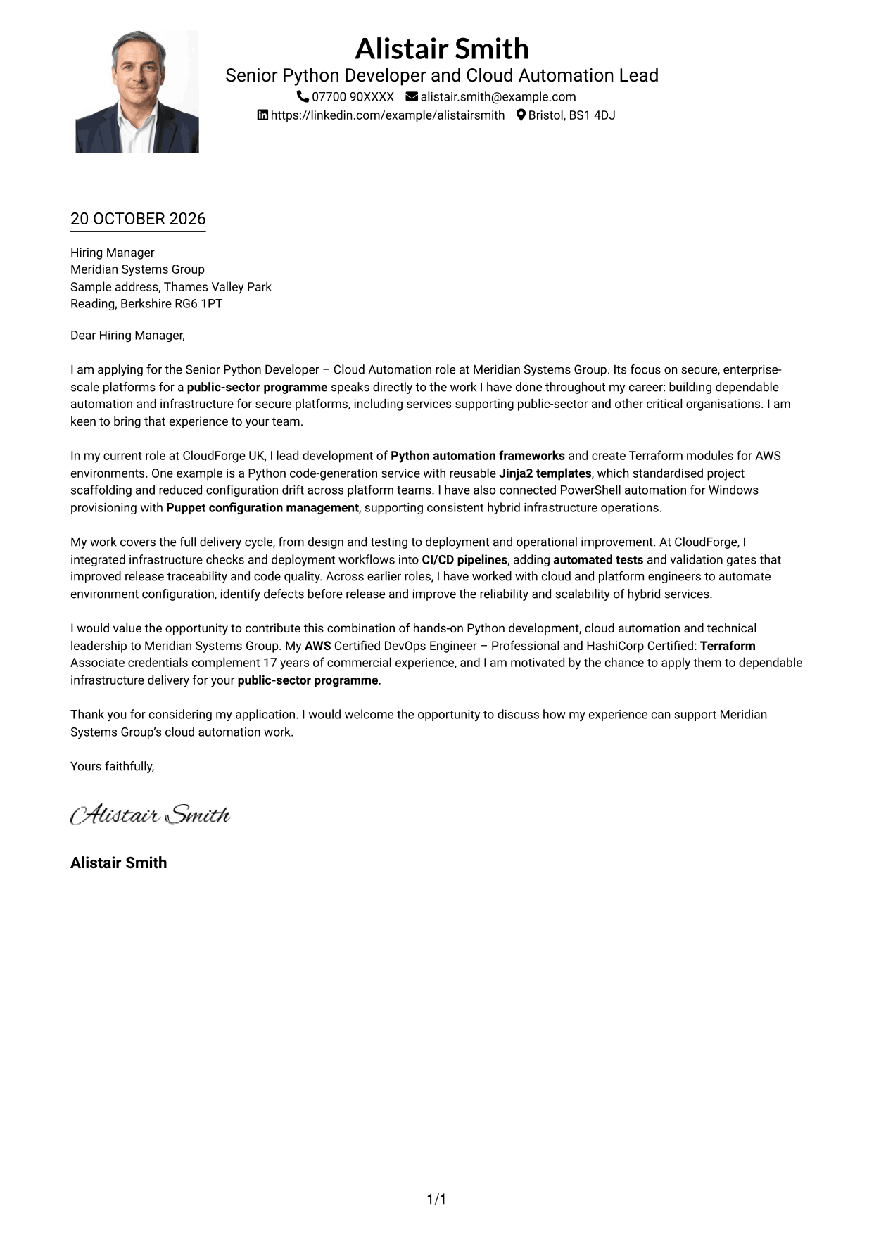 Cover letter example — page 1