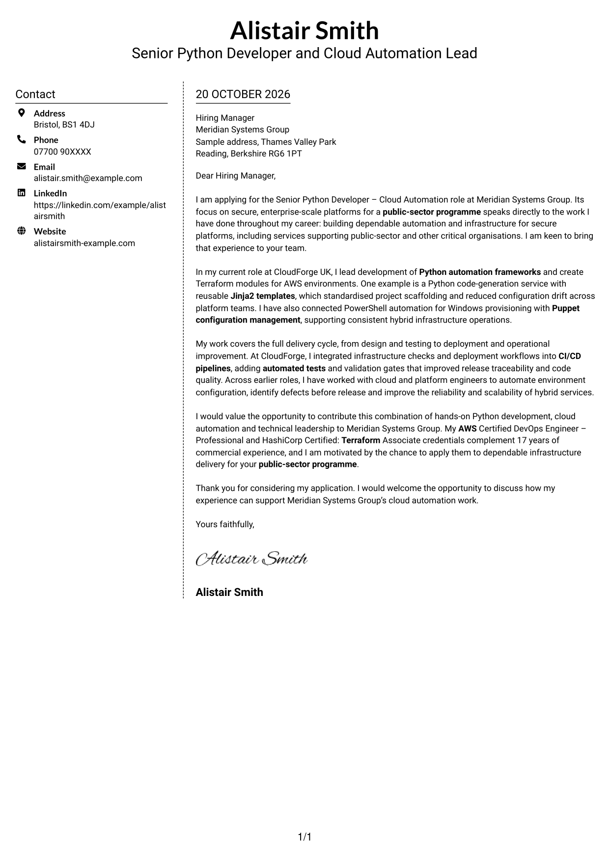 Cover letter example — page 1
