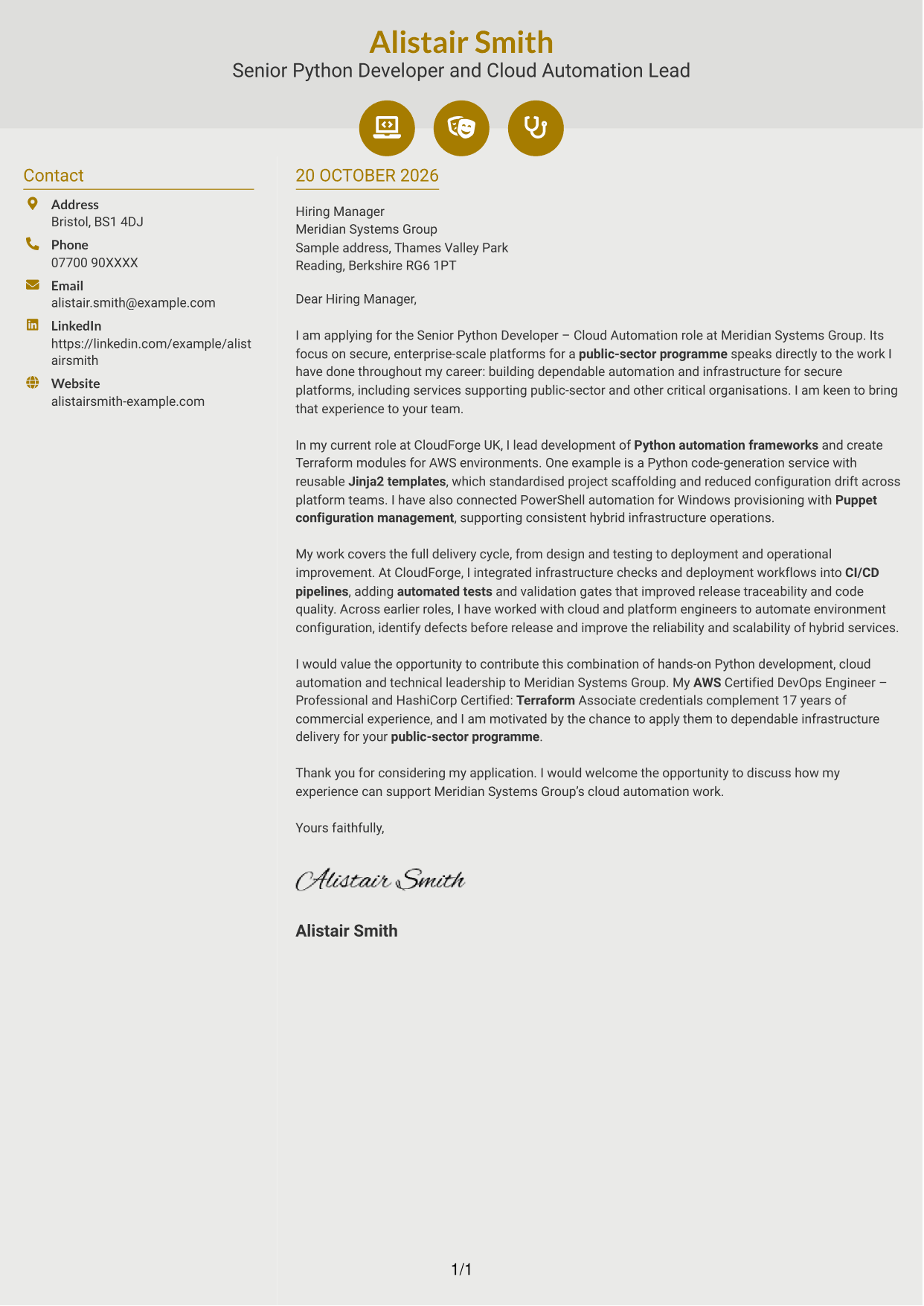 Cover letter example — page 1