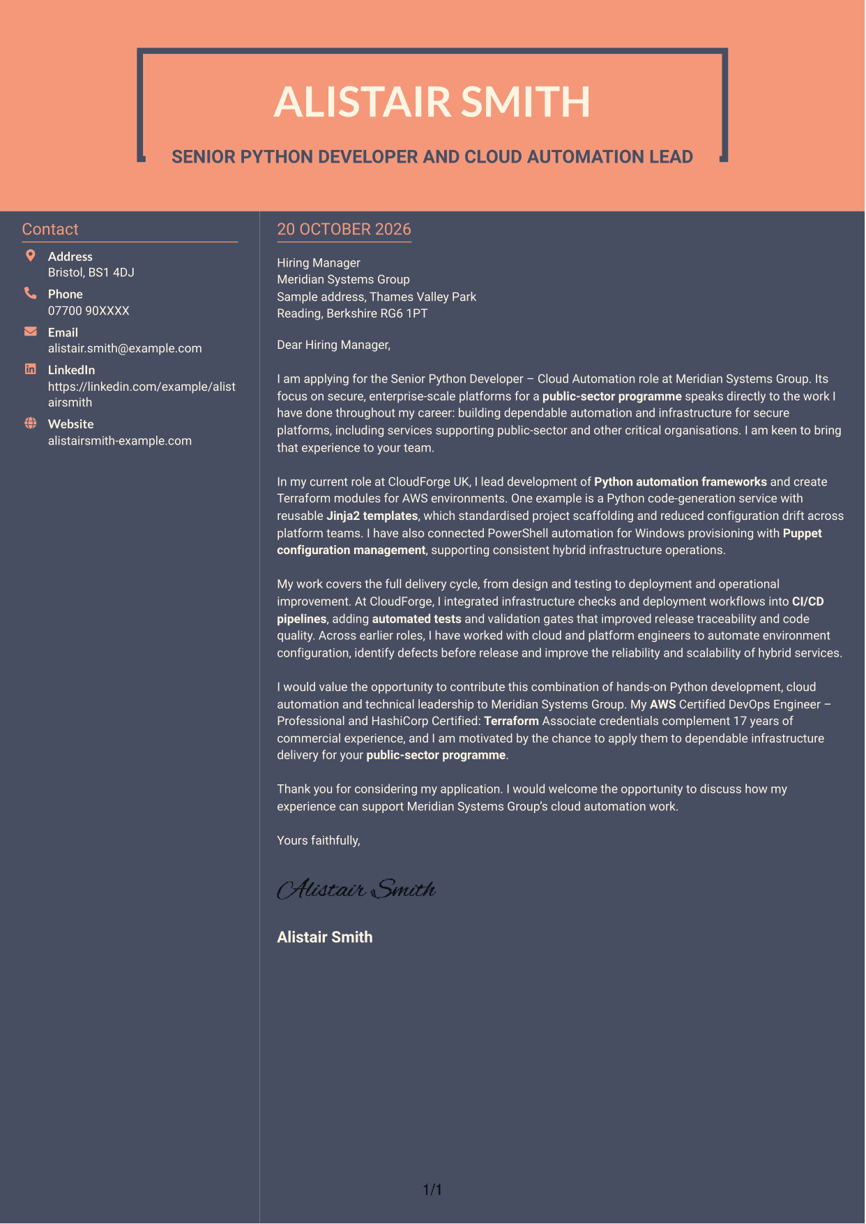 Cover letter example — page 1