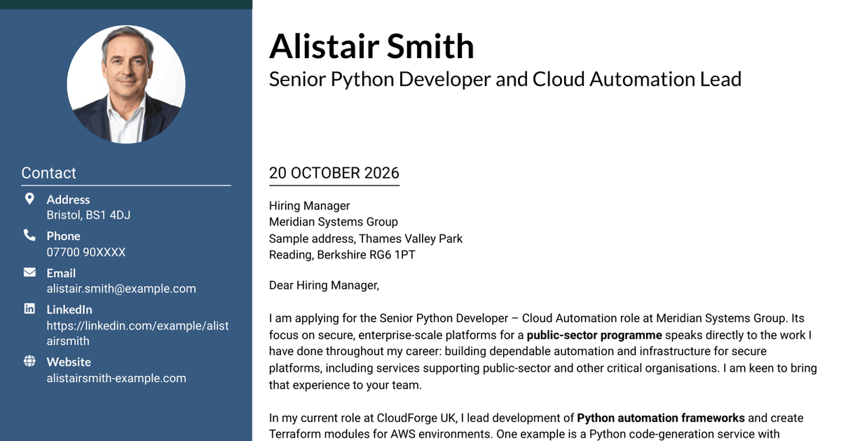 7 Senior Python Developer - Cloud Automation Cover Letter Templates with Example