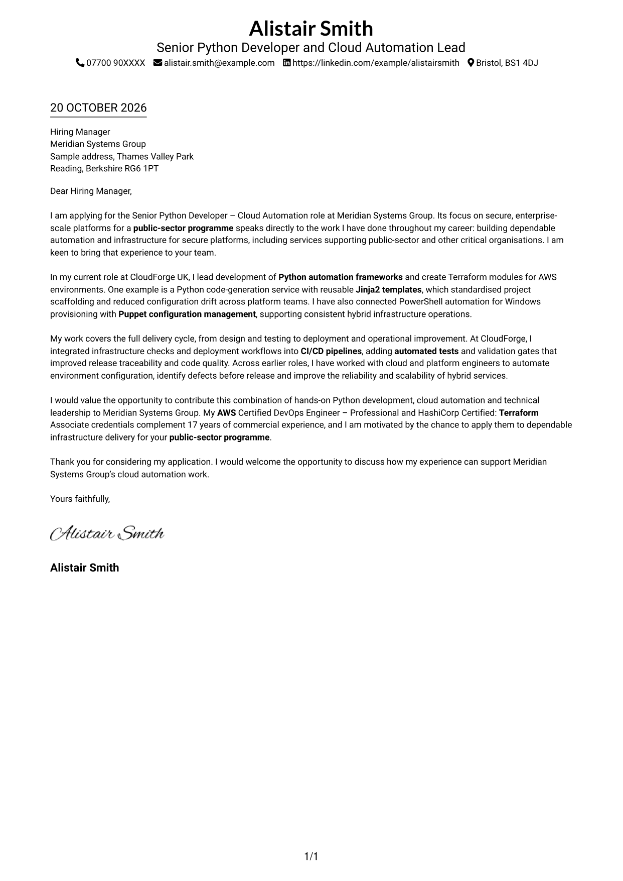 Cover letter example — page 1