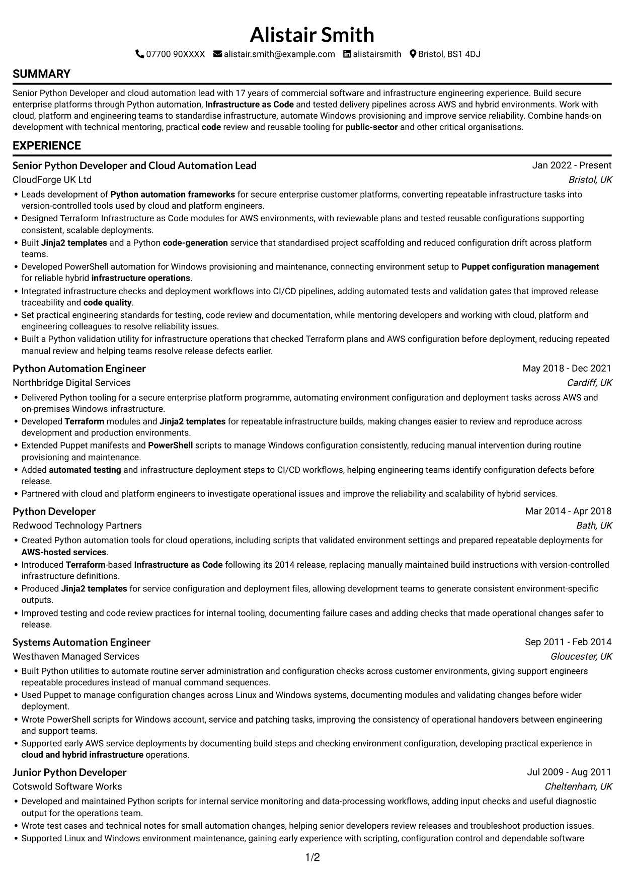CV example — page 1