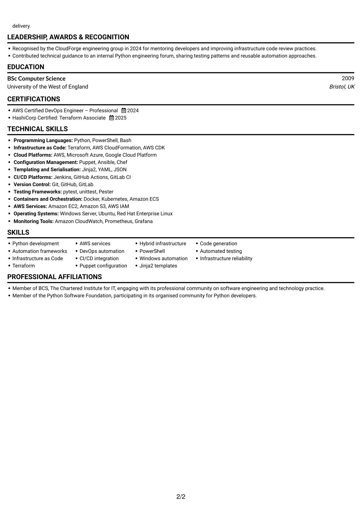 CV example — page 2