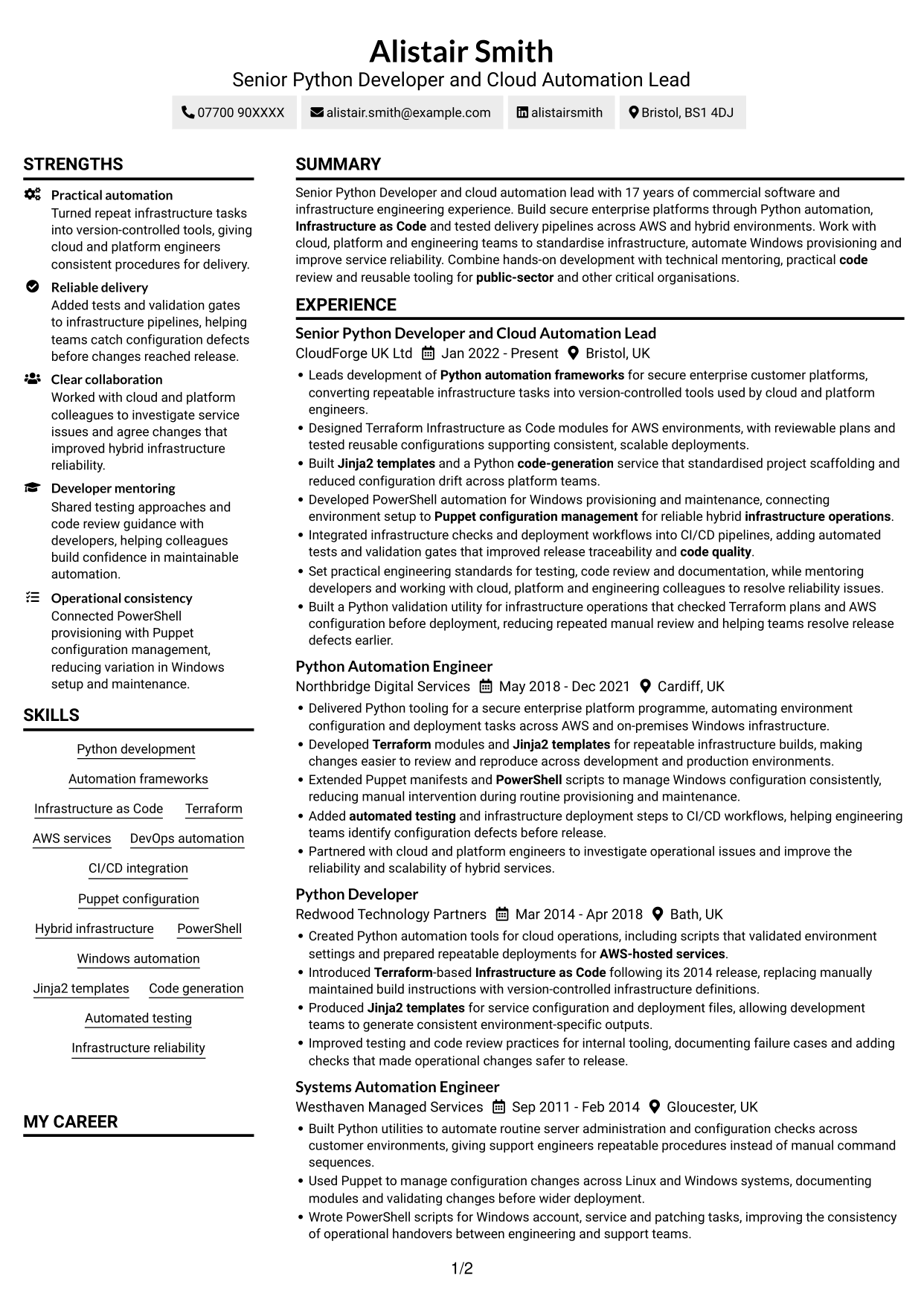 CV example — page 1