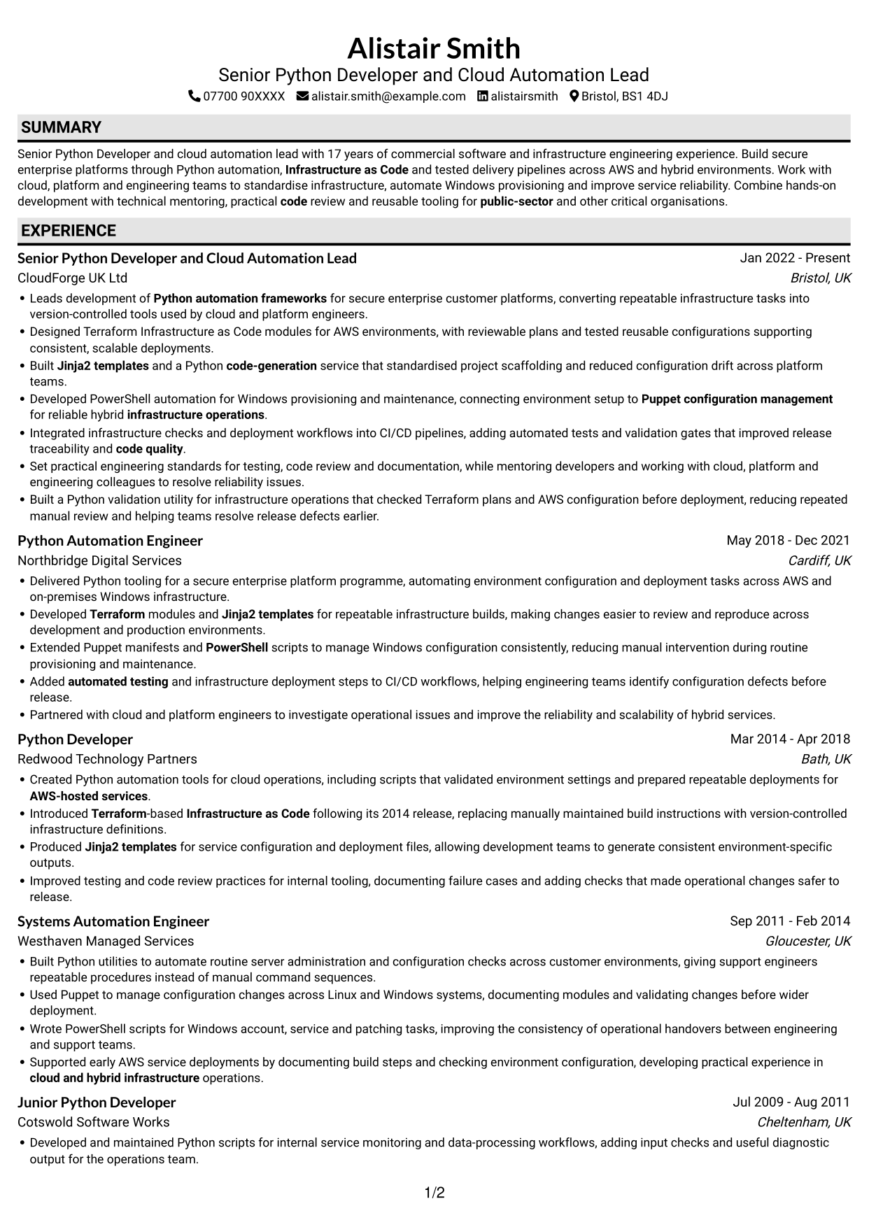 CV example — page 1