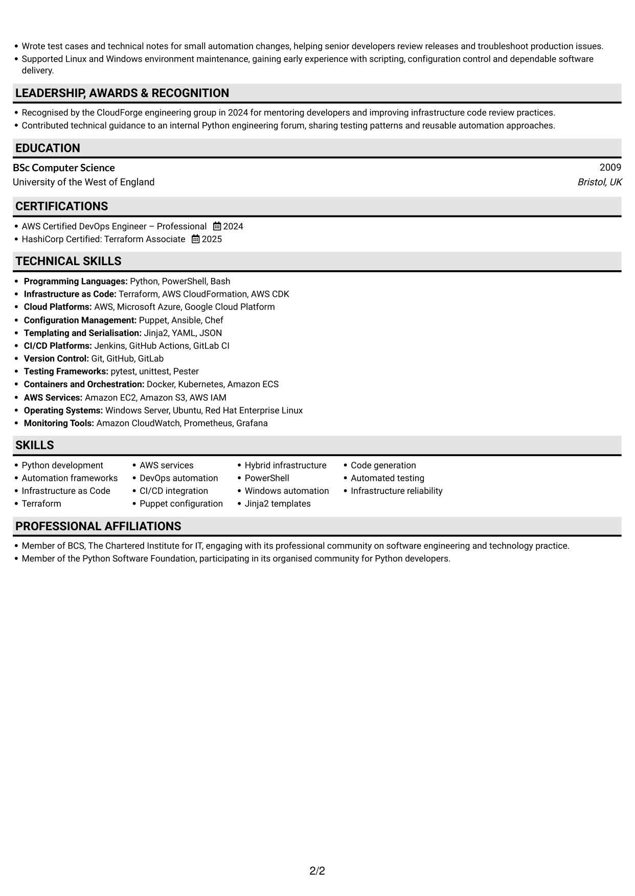CV example — page 2