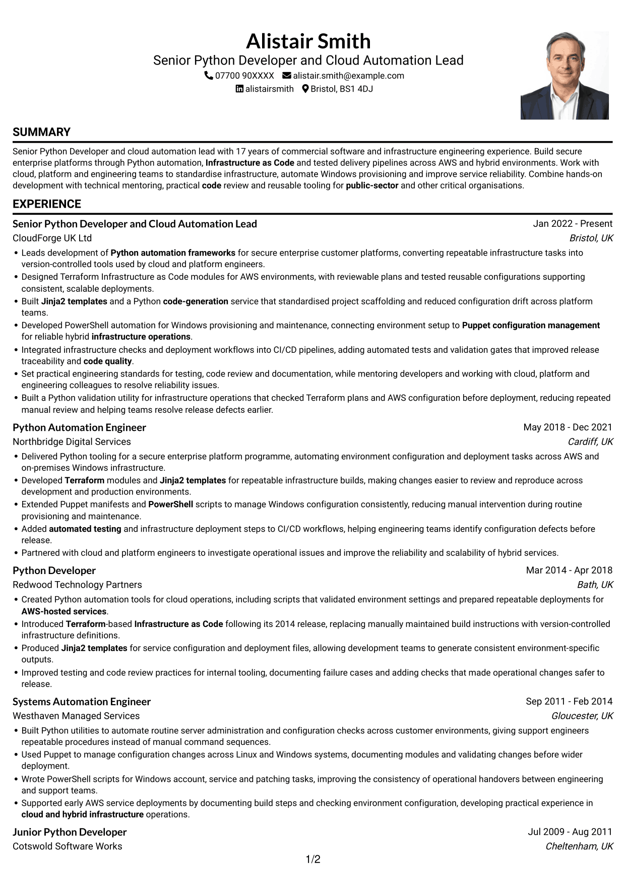 CV example — page 1
