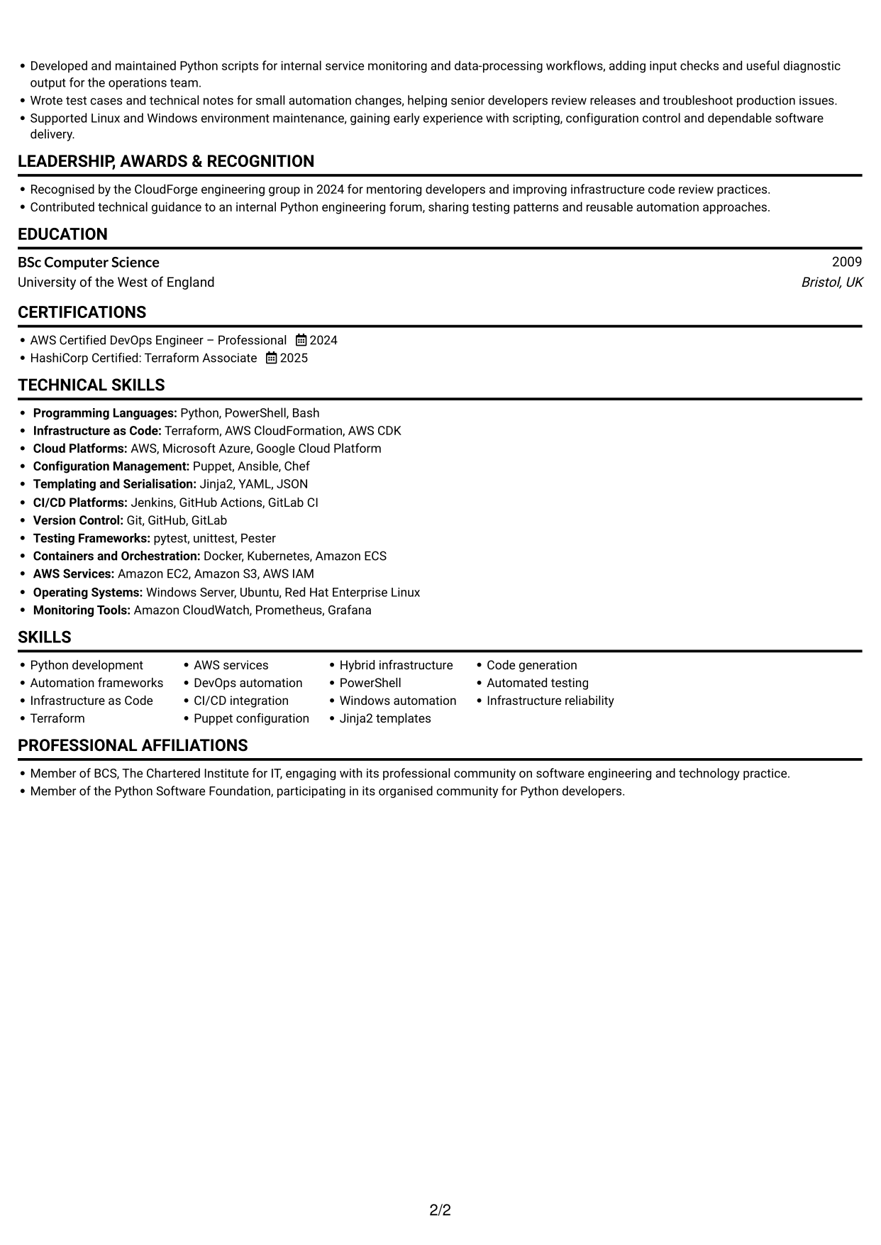 CV example — page 2