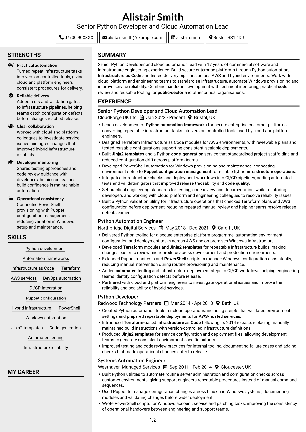 CV example — page 1