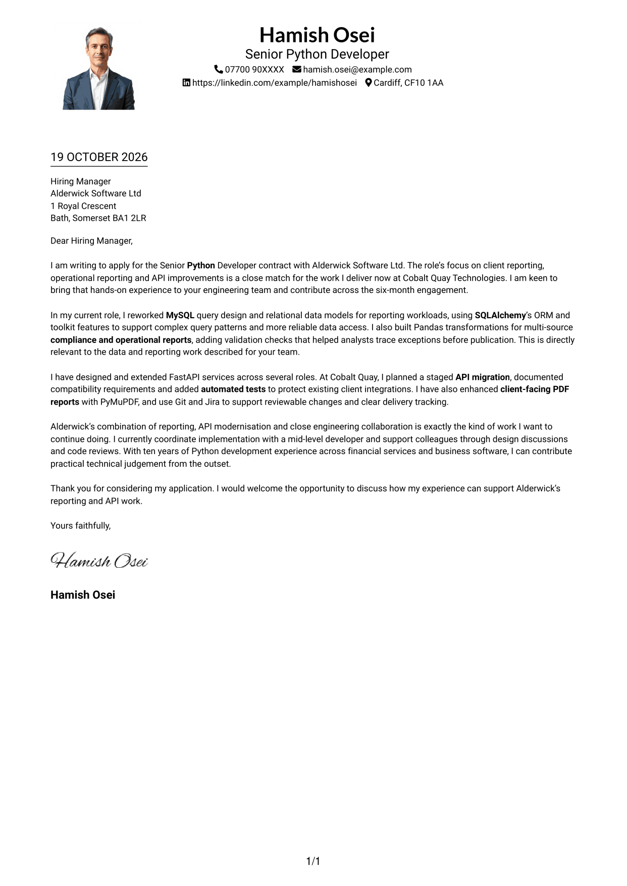 Cover letter example — page 1