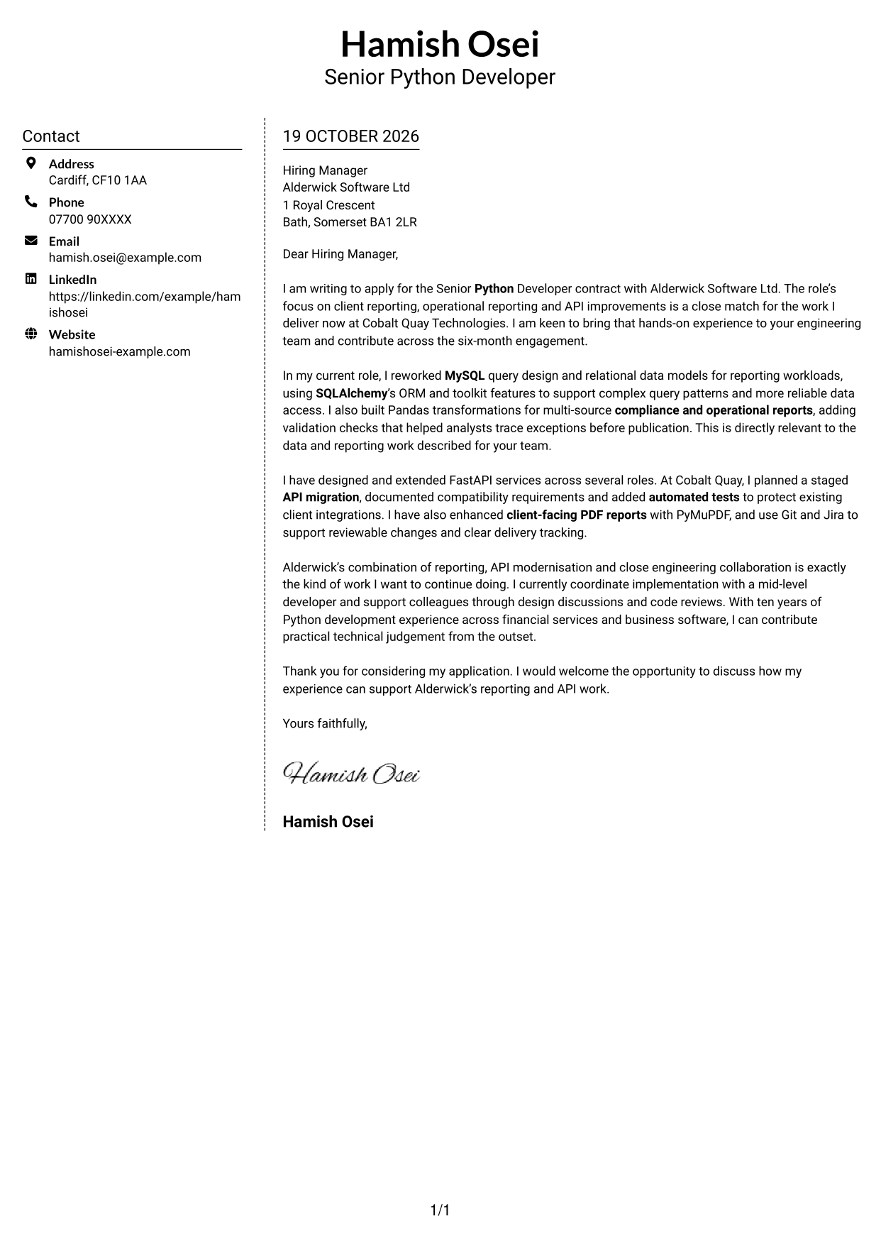 Cover letter example — page 1