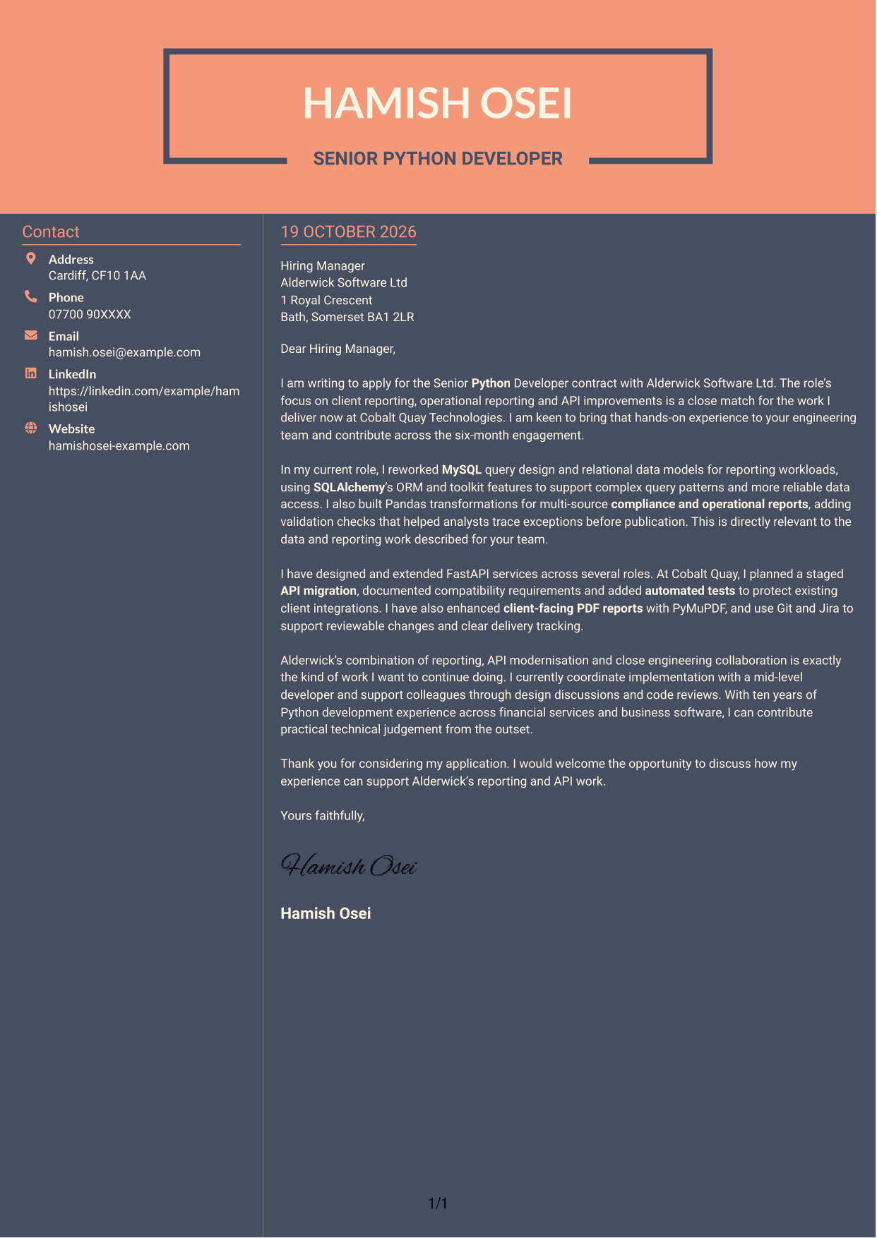 Cover letter example — page 1
