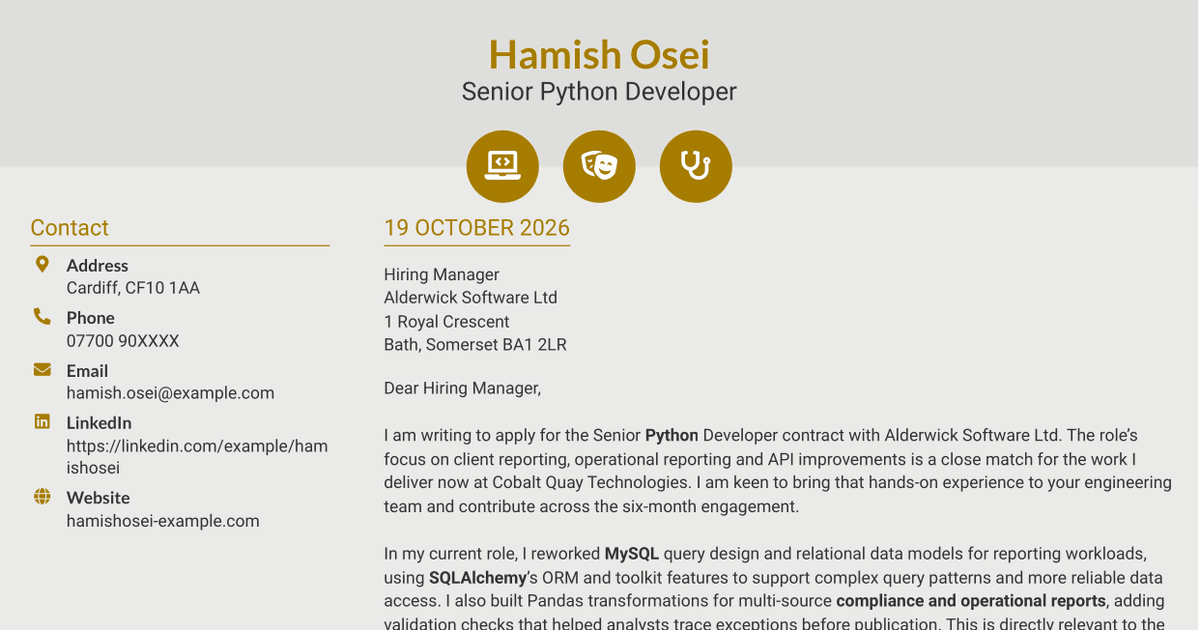 7 Senior Python Developer Cover Letter Templates with Example