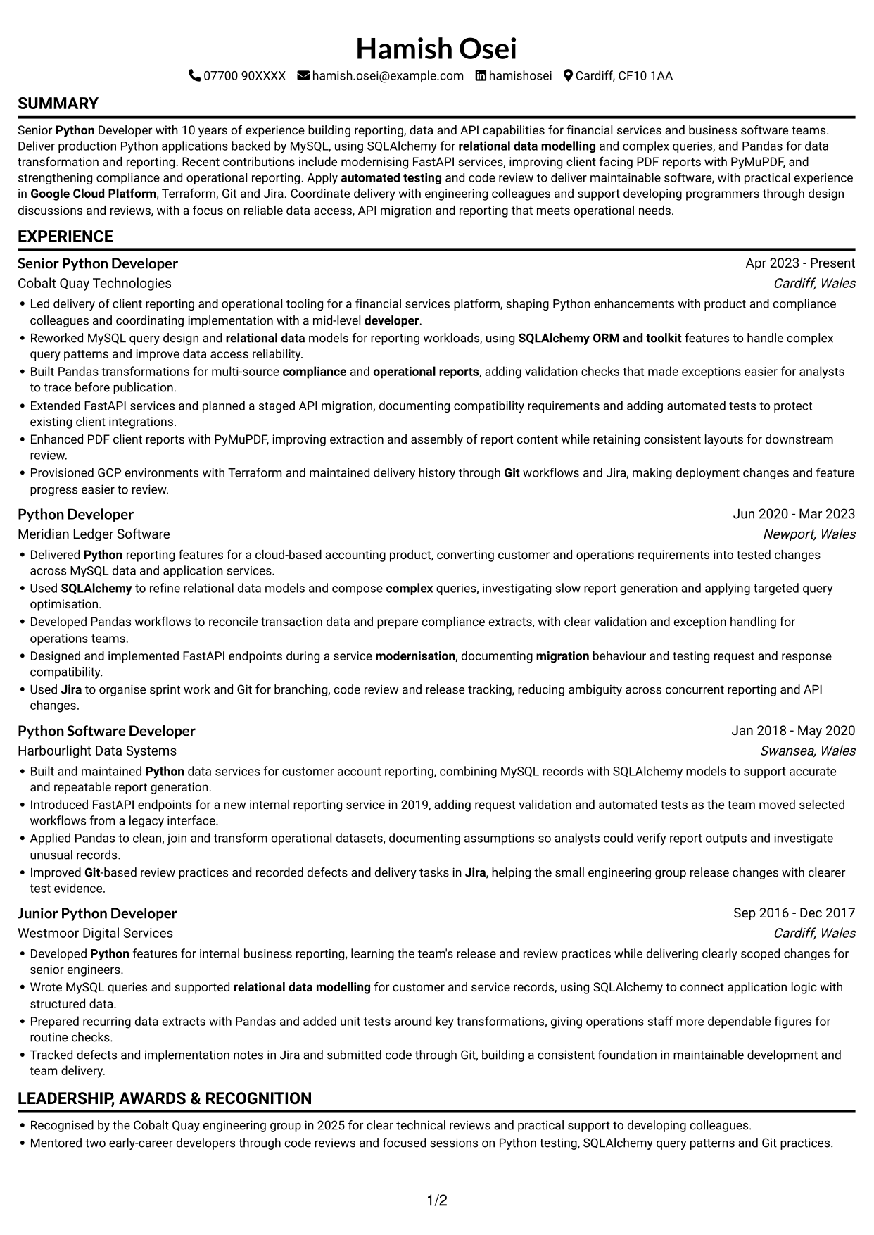CV example — page 1