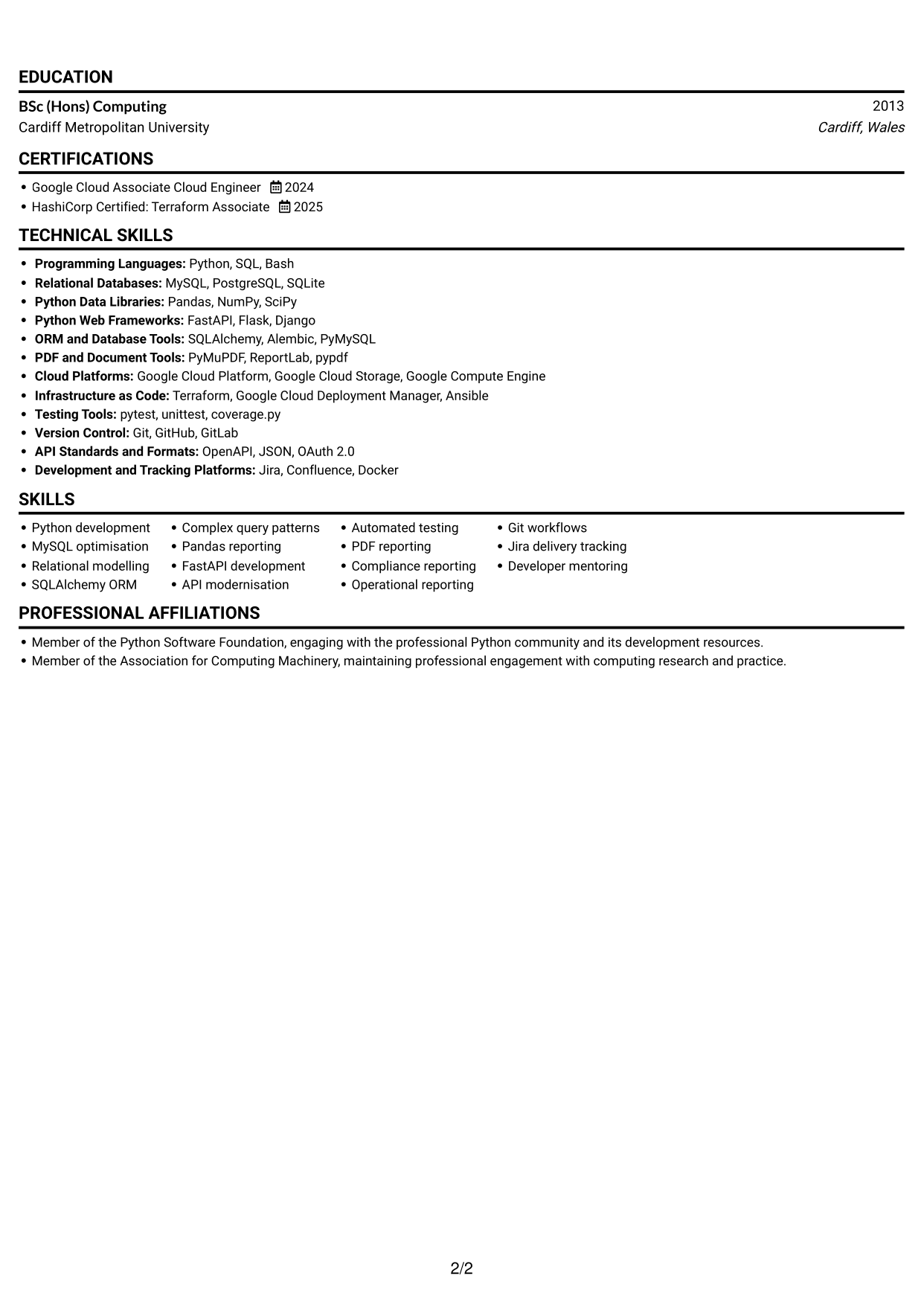 CV example — page 2