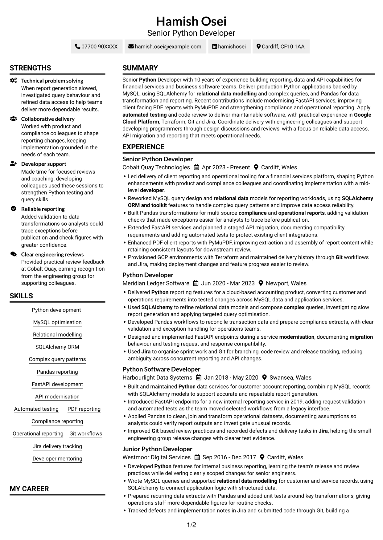 CV example — page 1