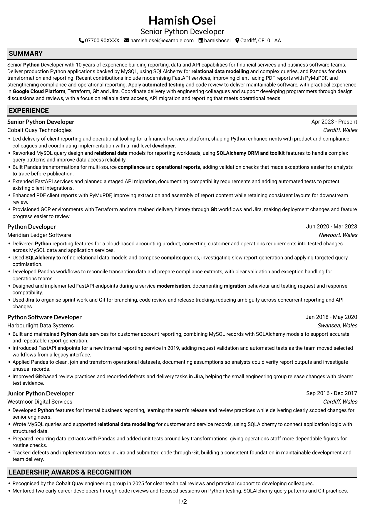 CV example — page 1