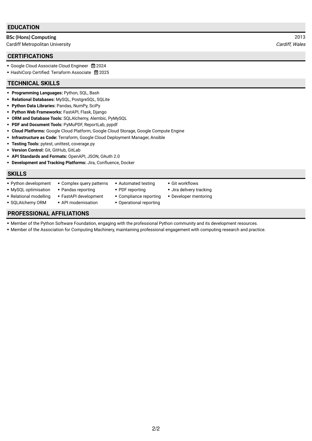 CV example — page 2