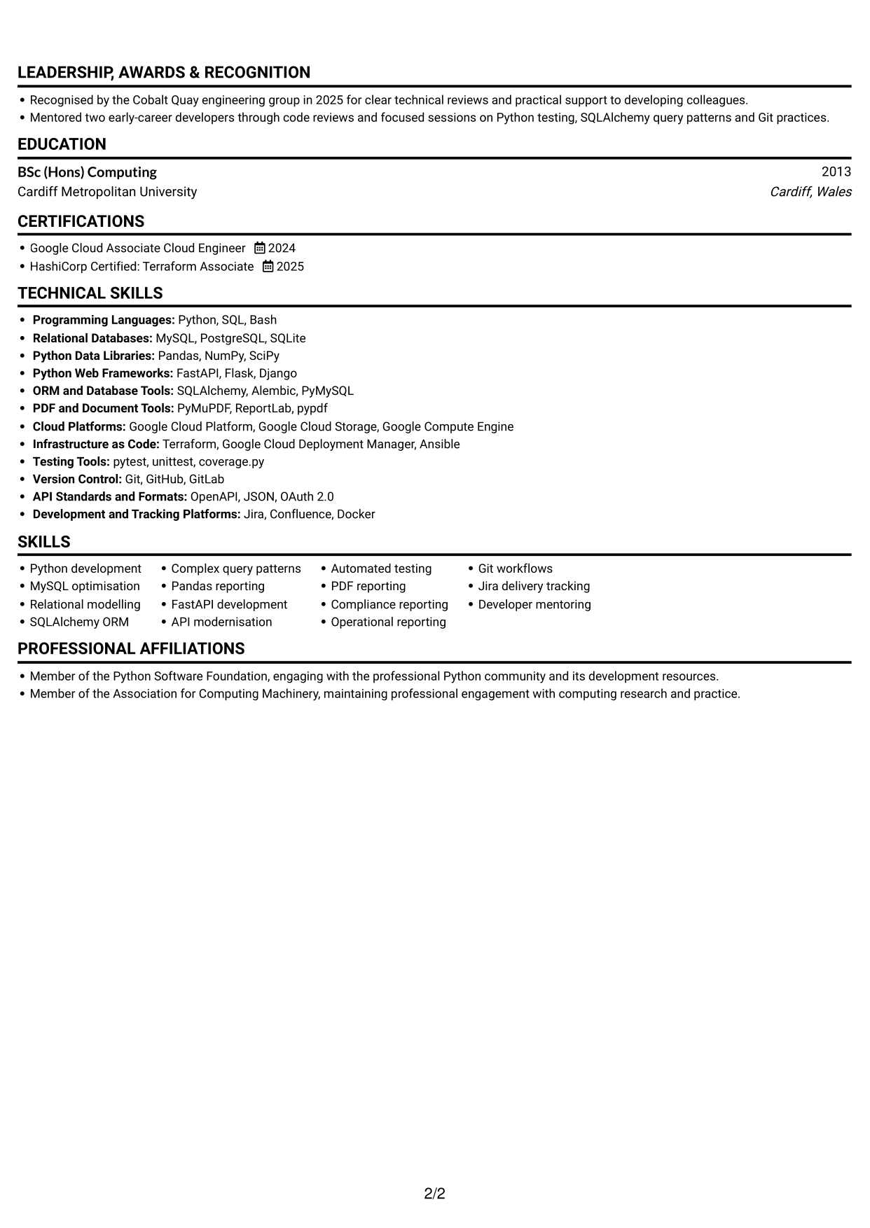 CV example — page 2