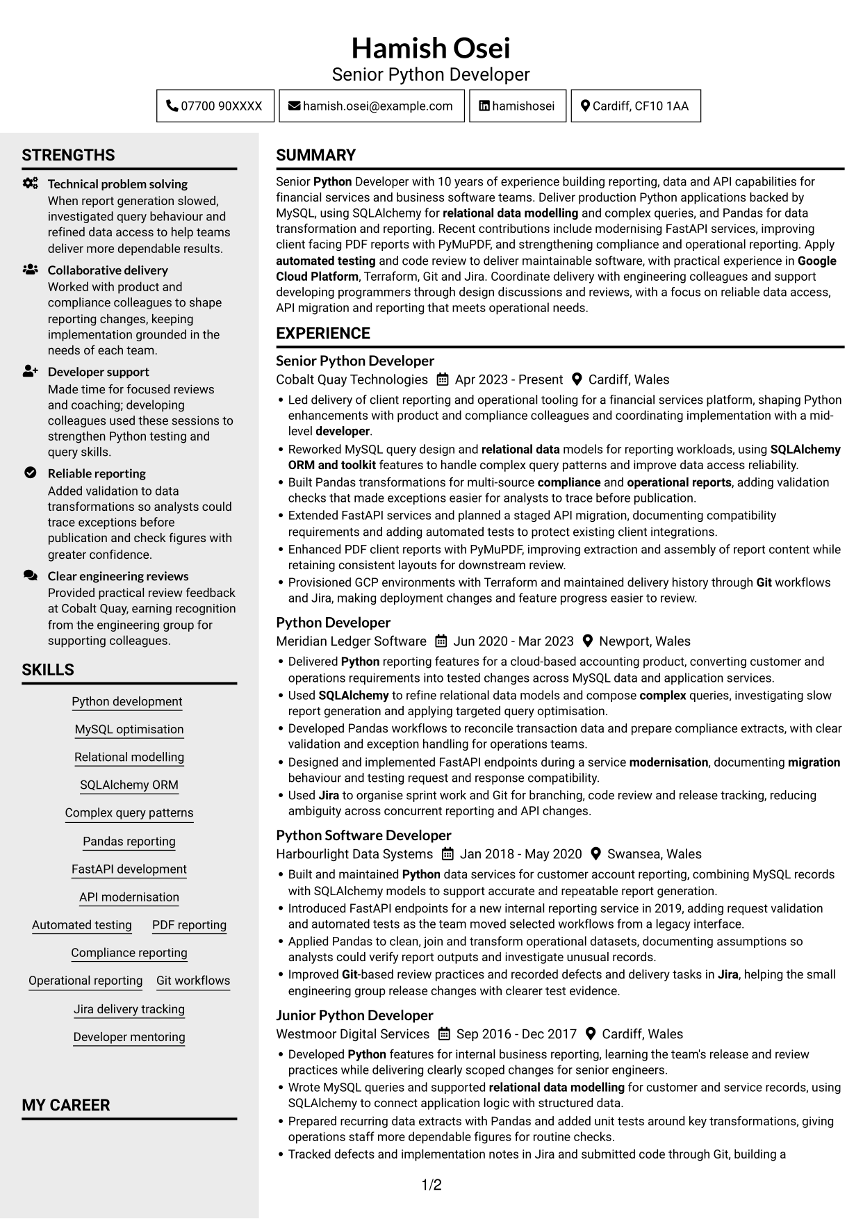 CV example — page 1