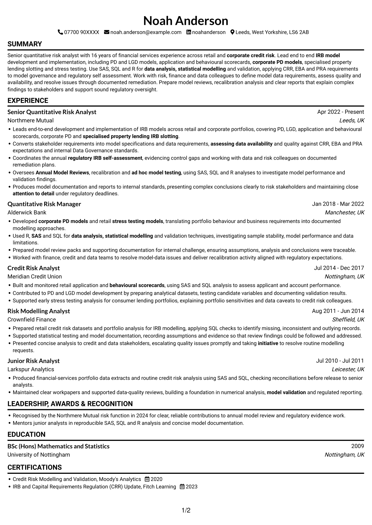 CV example — page 1
