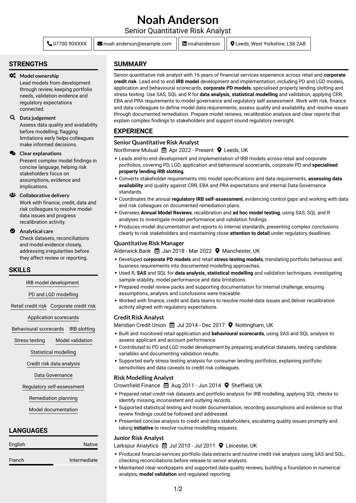 CV example — page 1