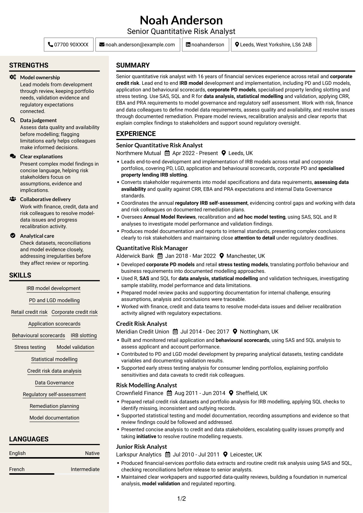 CV example — page 1