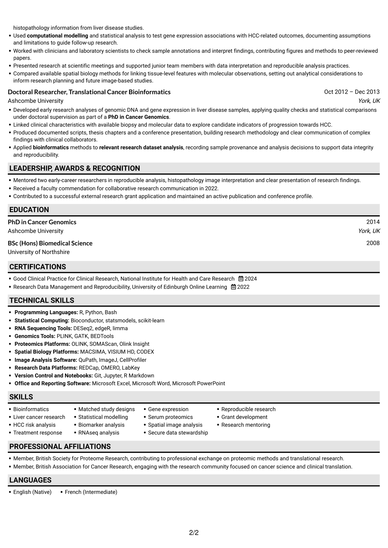 CV example — page 2