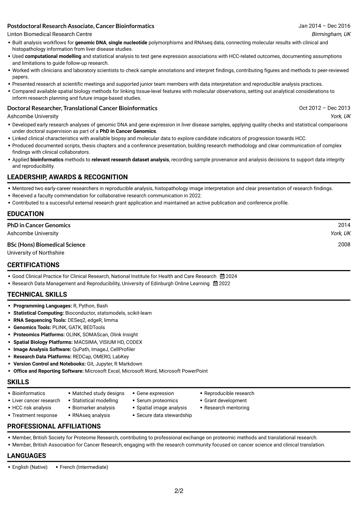 CV example — page 2