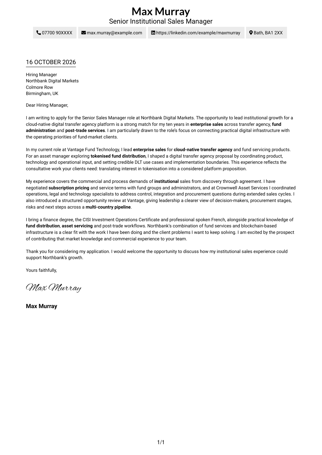 Cover letter example — page 1