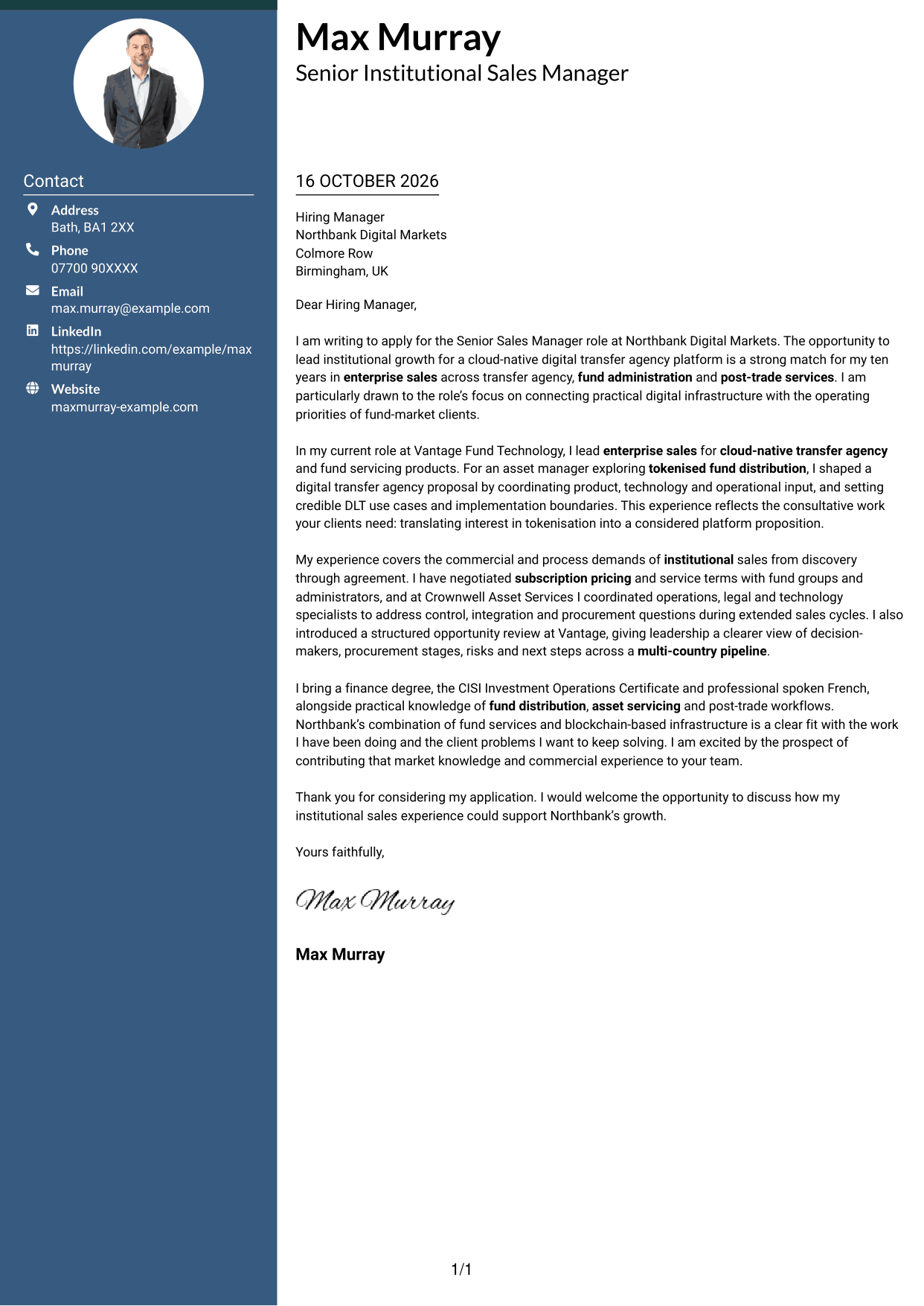 Cover letter example — page 1