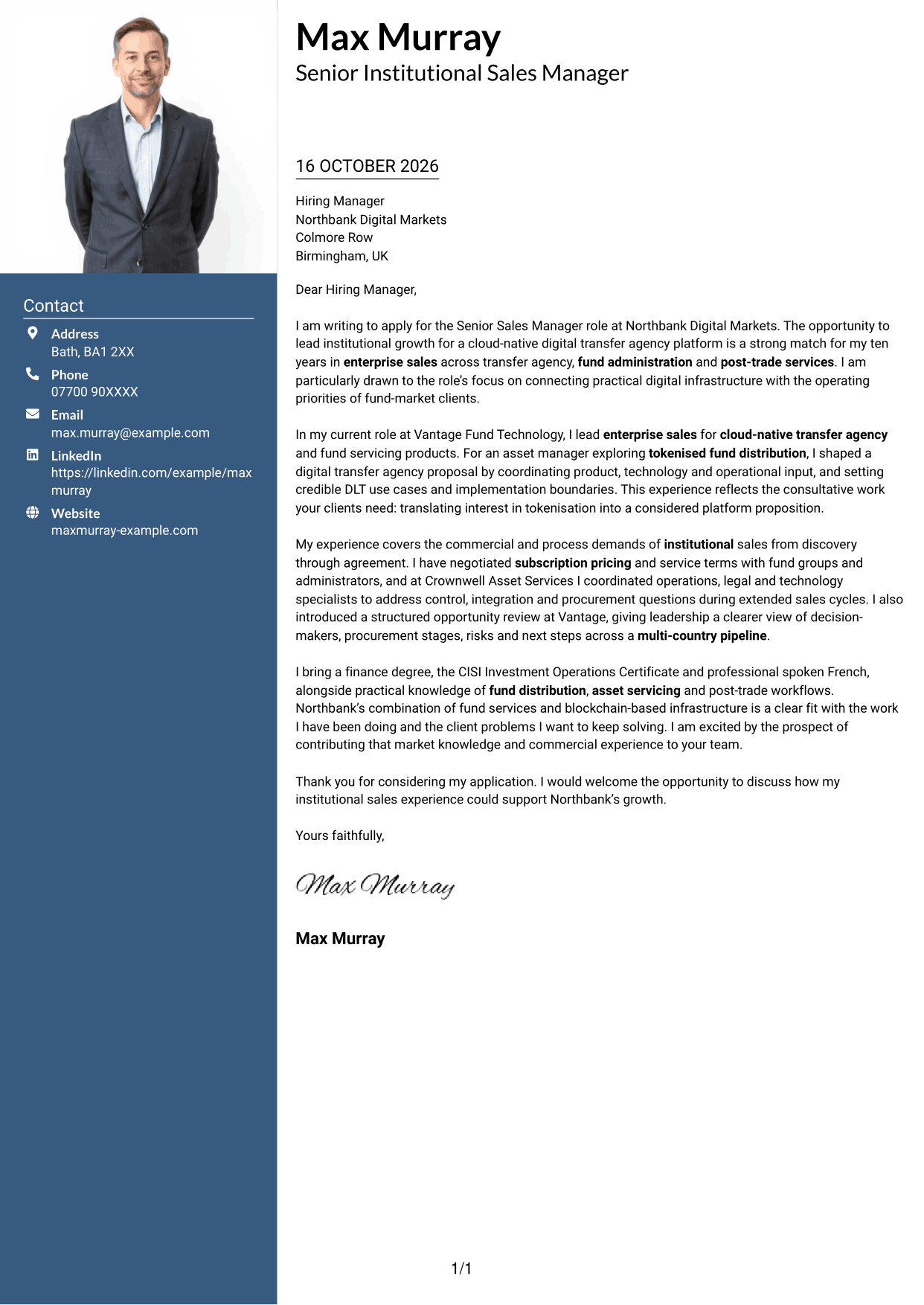 Cover letter example — page 1
