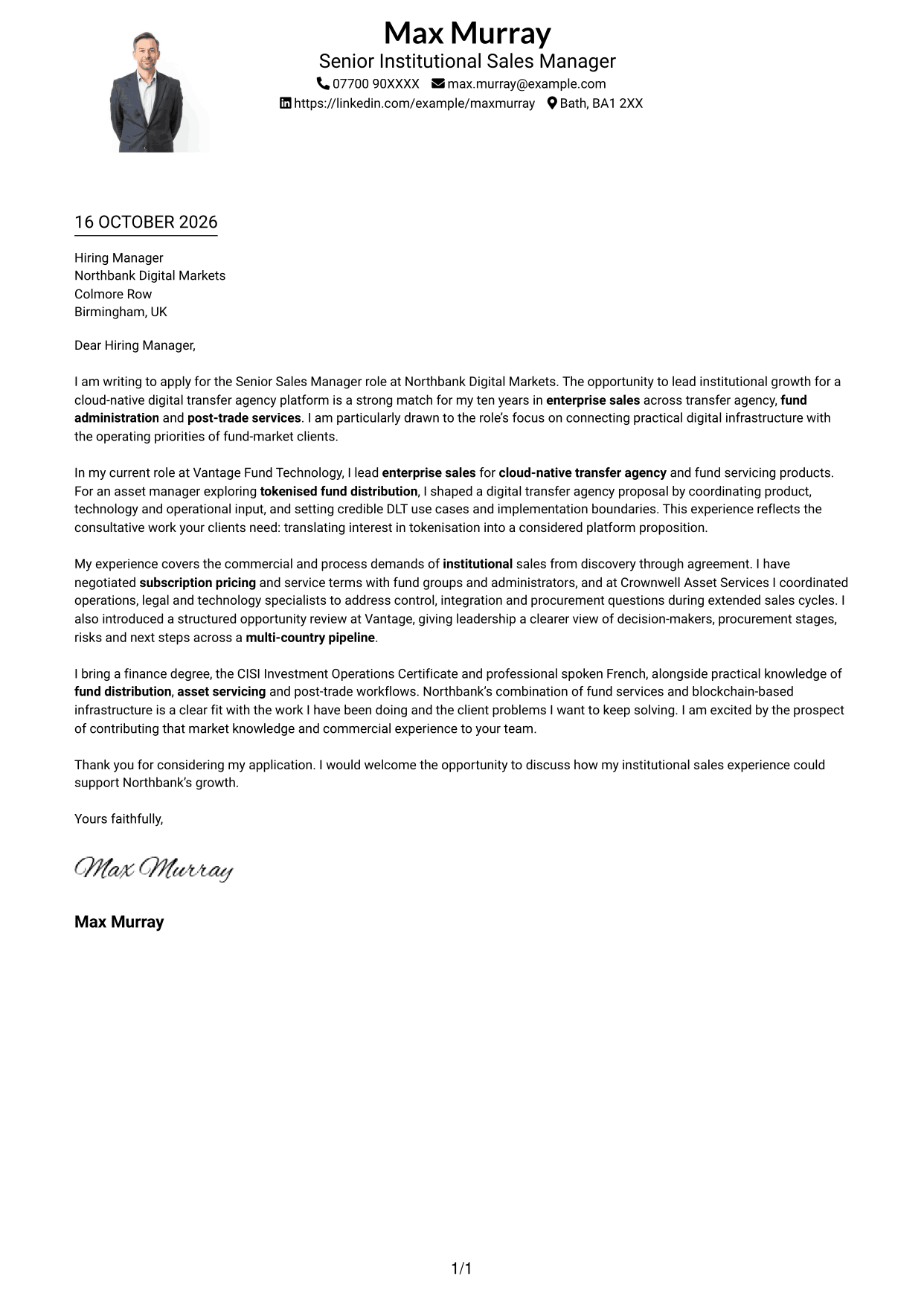 Cover letter example — page 1