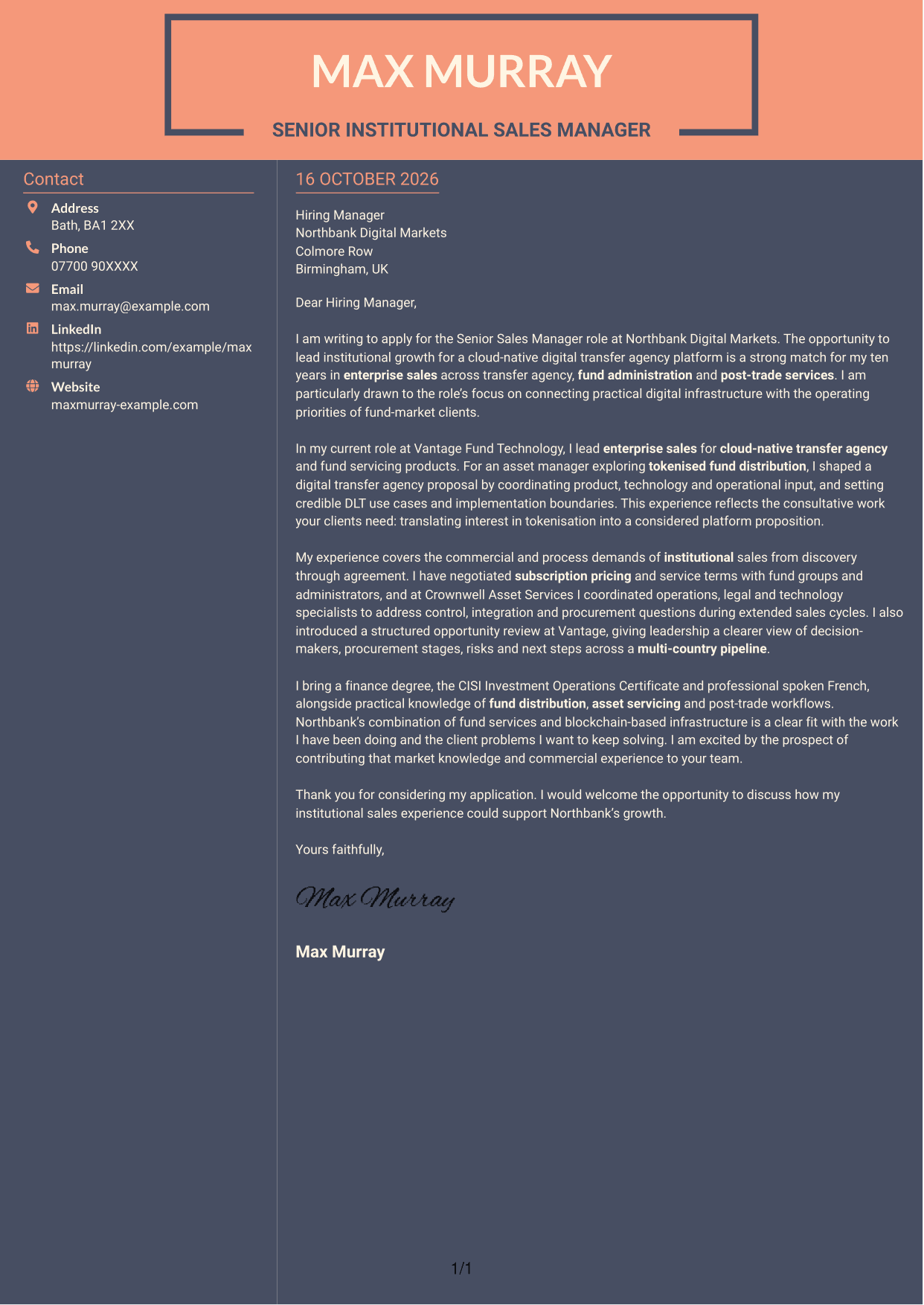 Cover letter example — page 1