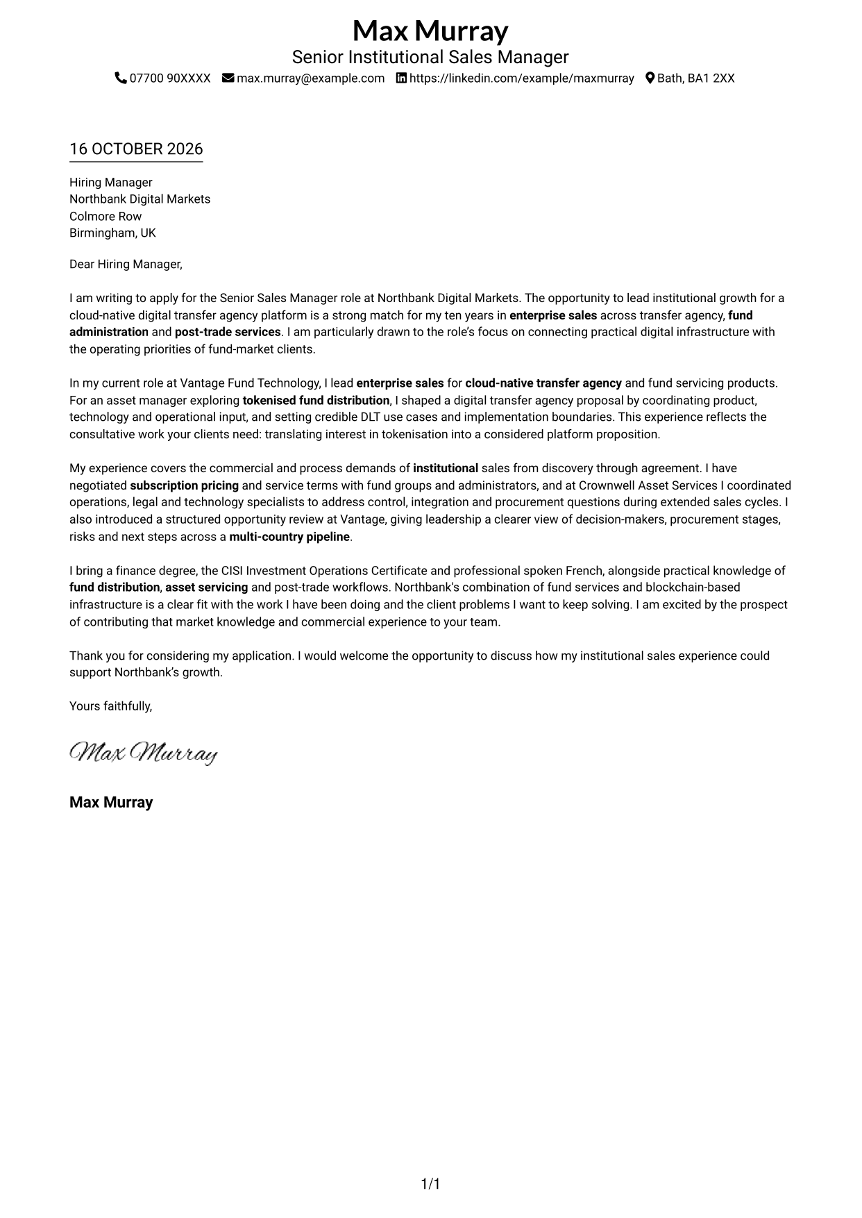 Cover letter example — page 1