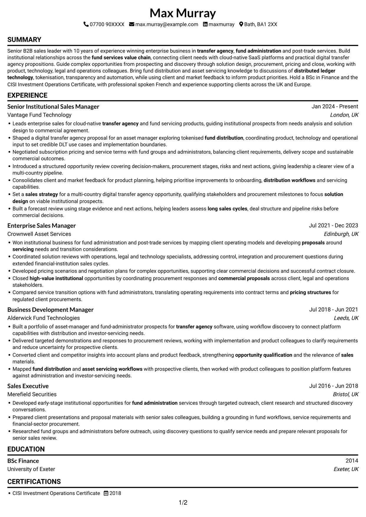 CV example — page 1