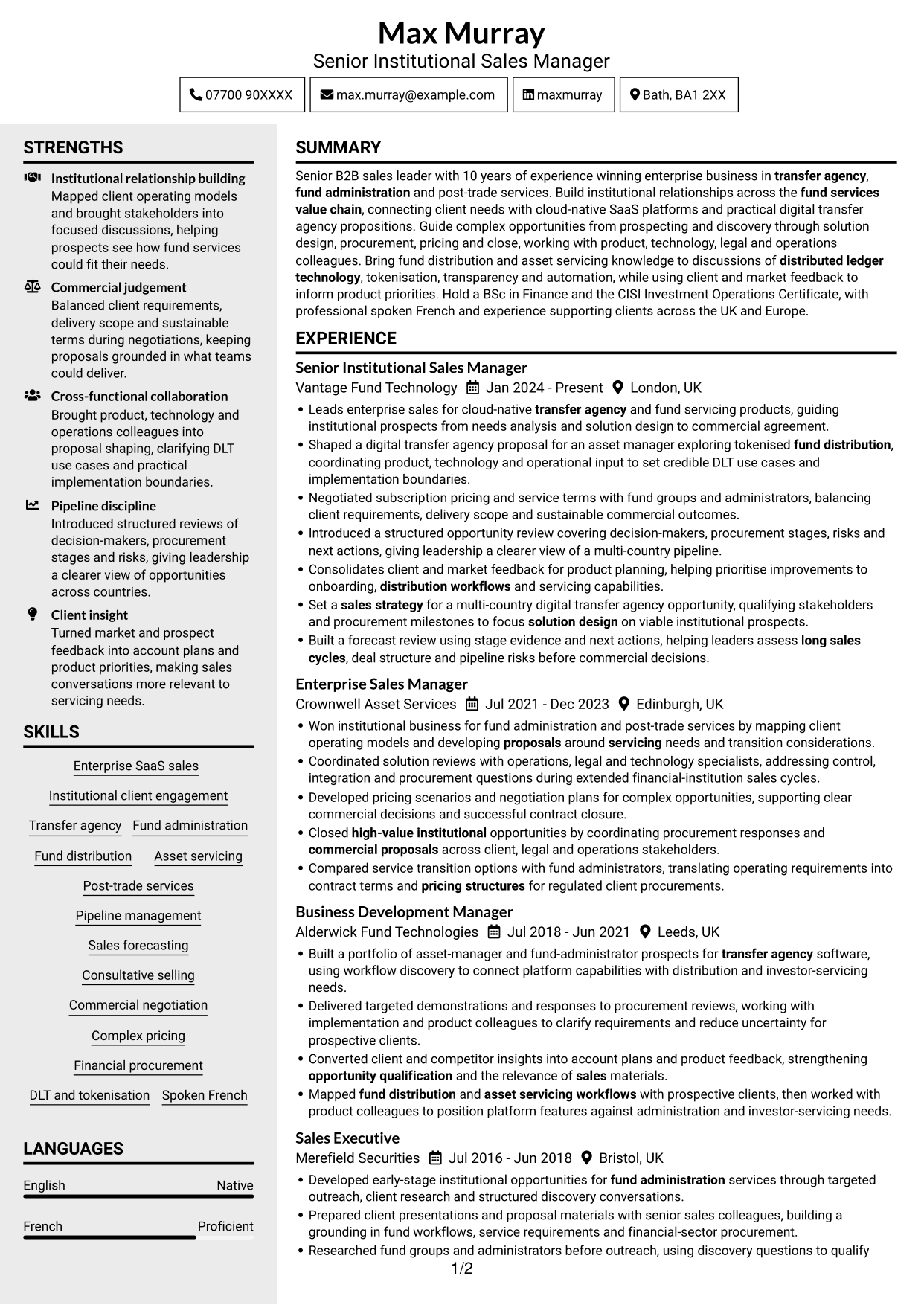 CV example — page 1