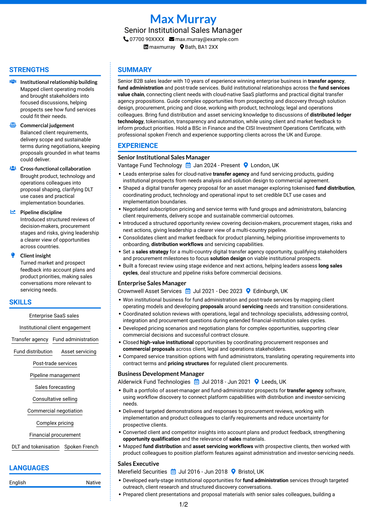 CV example — page 1