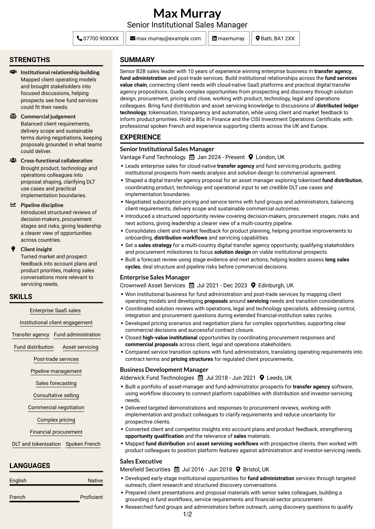 CV example — page 1