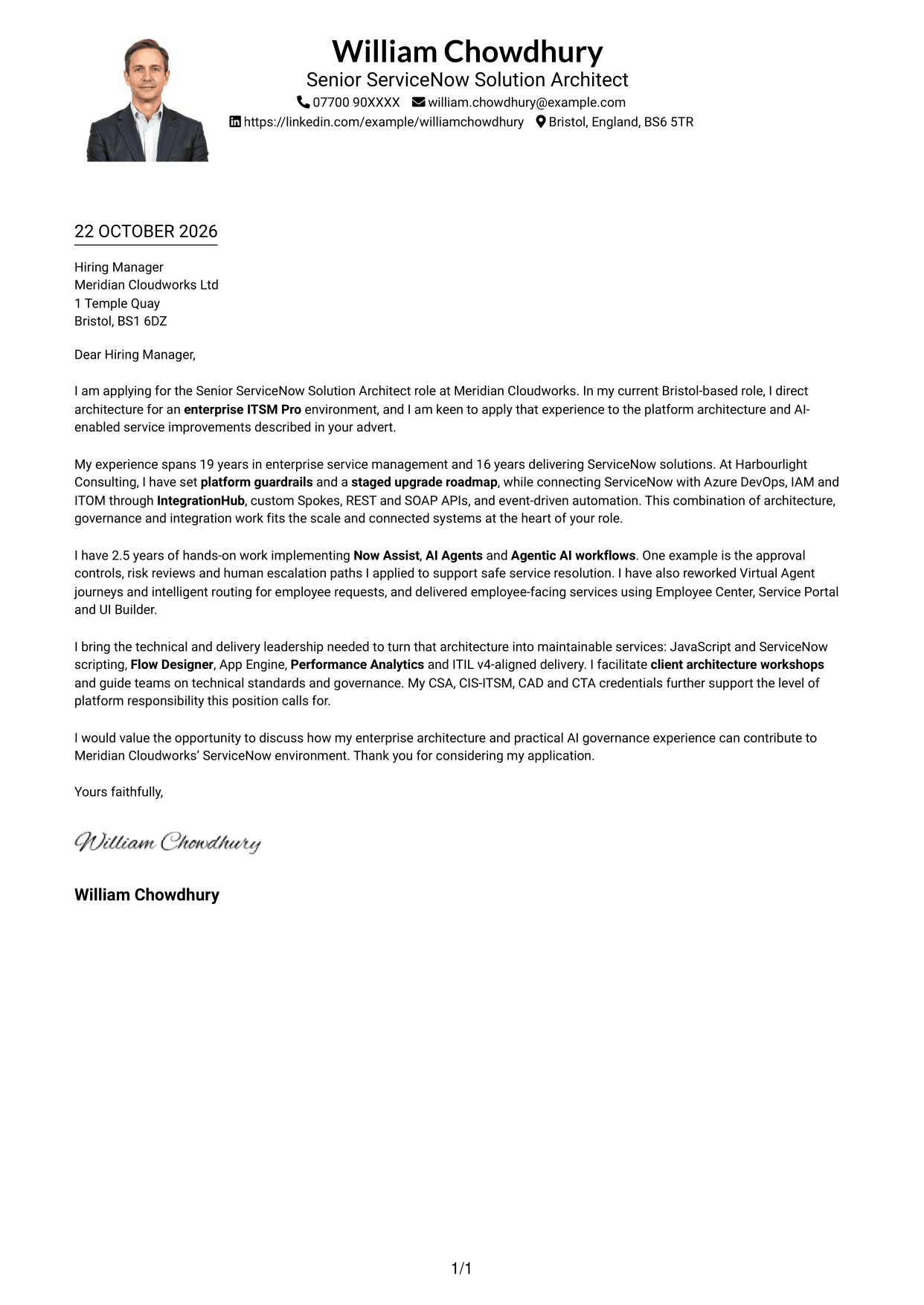 Cover letter example — page 1