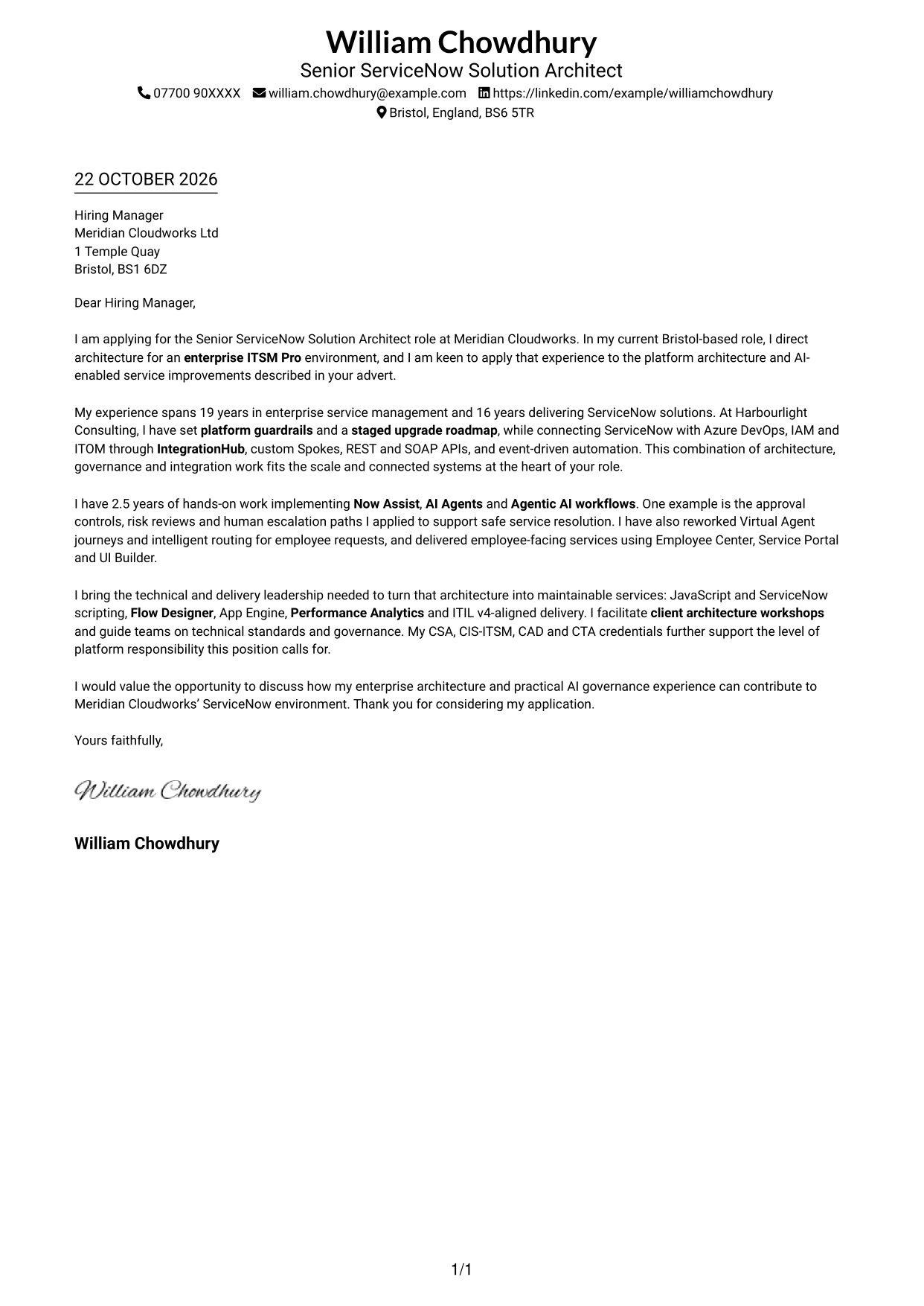 Cover letter example — page 1