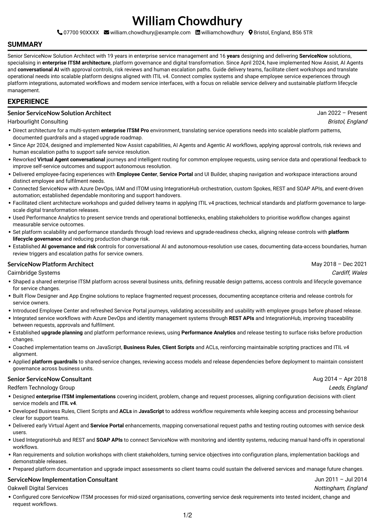 CV example — page 1