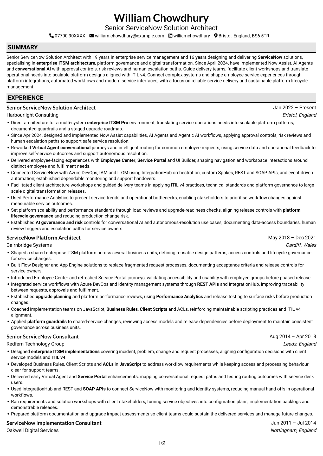 CV example — page 1