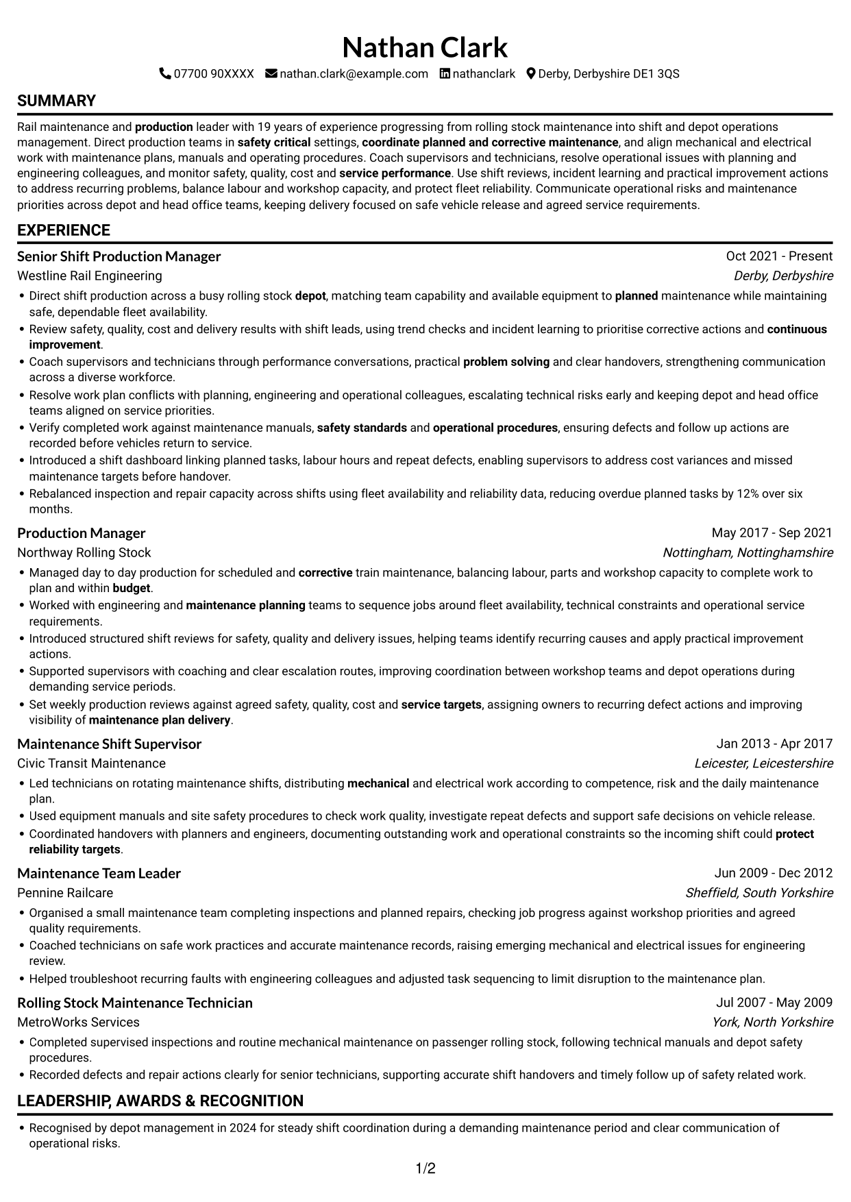 CV example — page 1